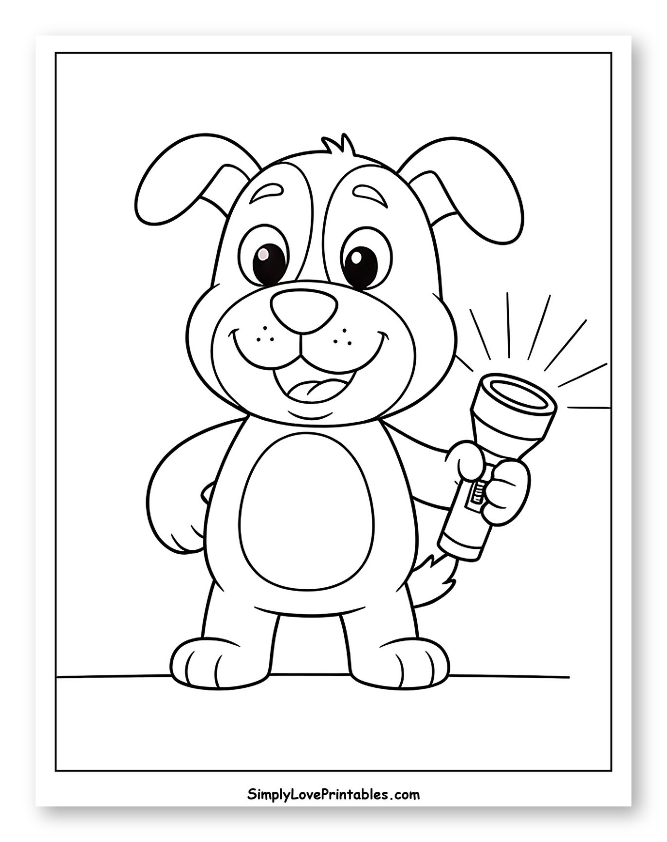 Happy Cartoon Dog Holding Shining Flashlight to Color for Toddlers