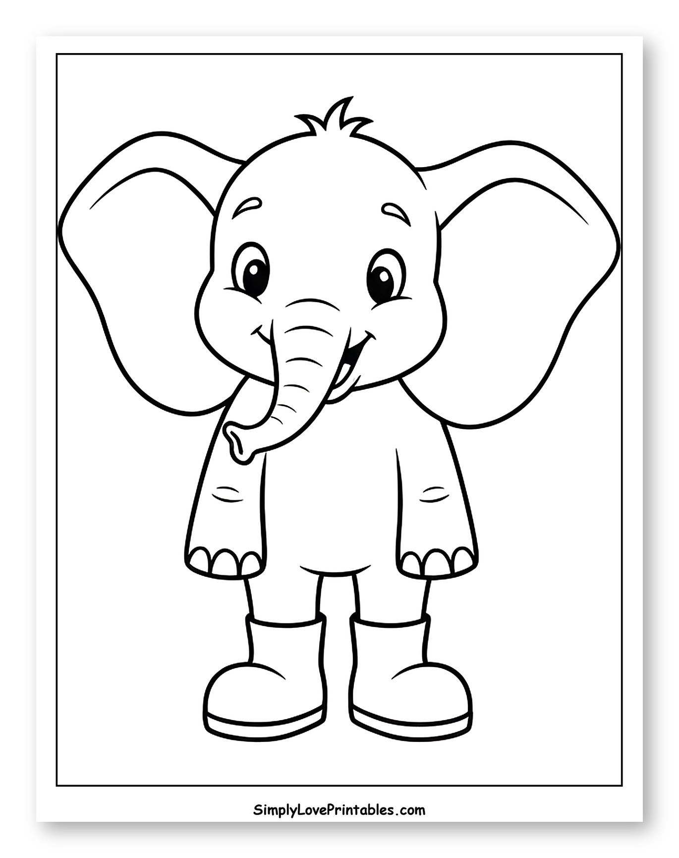 Happy Cartoon Elephant in Boots to Color for Toddlers
