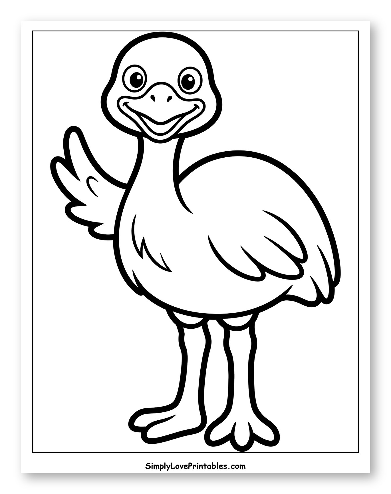 Happy Cartoon Emu Waving to Color for Toddlers