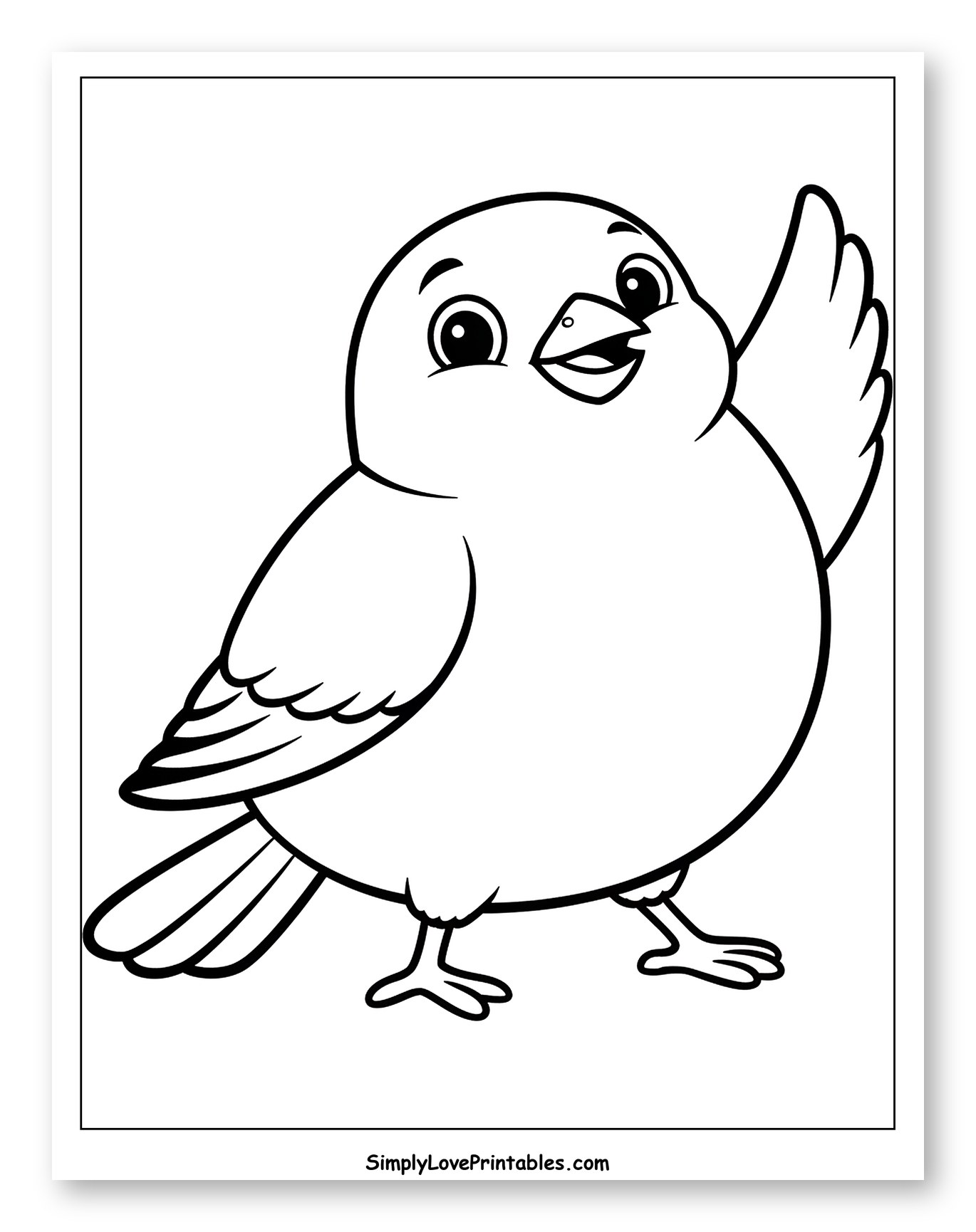 Happy Cartoon Finch Waving and Smiling Coloring Sheet for Toddlers