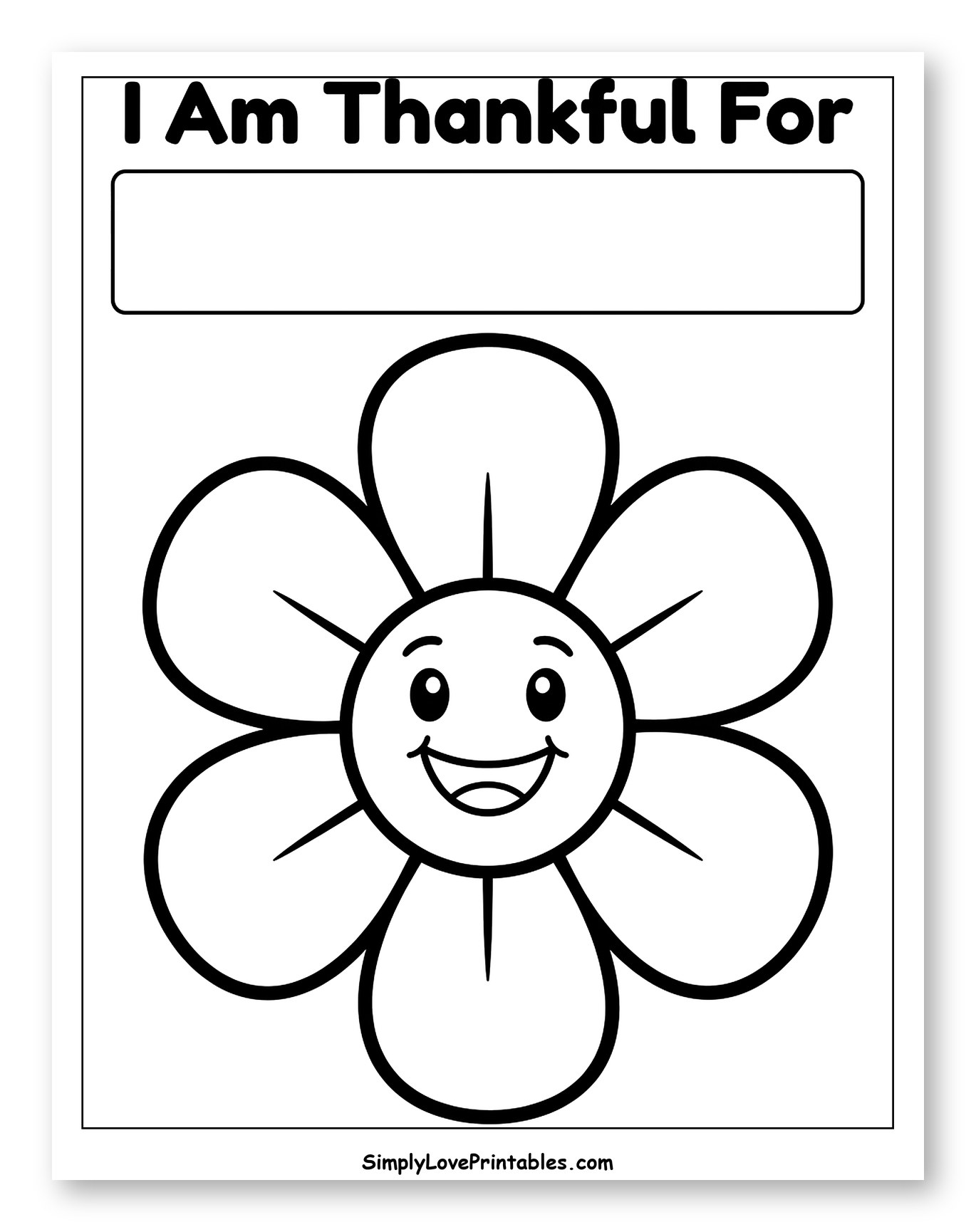 Happy Cartoon Flower and Gratitude Box Coloring Sheet for Toddlers