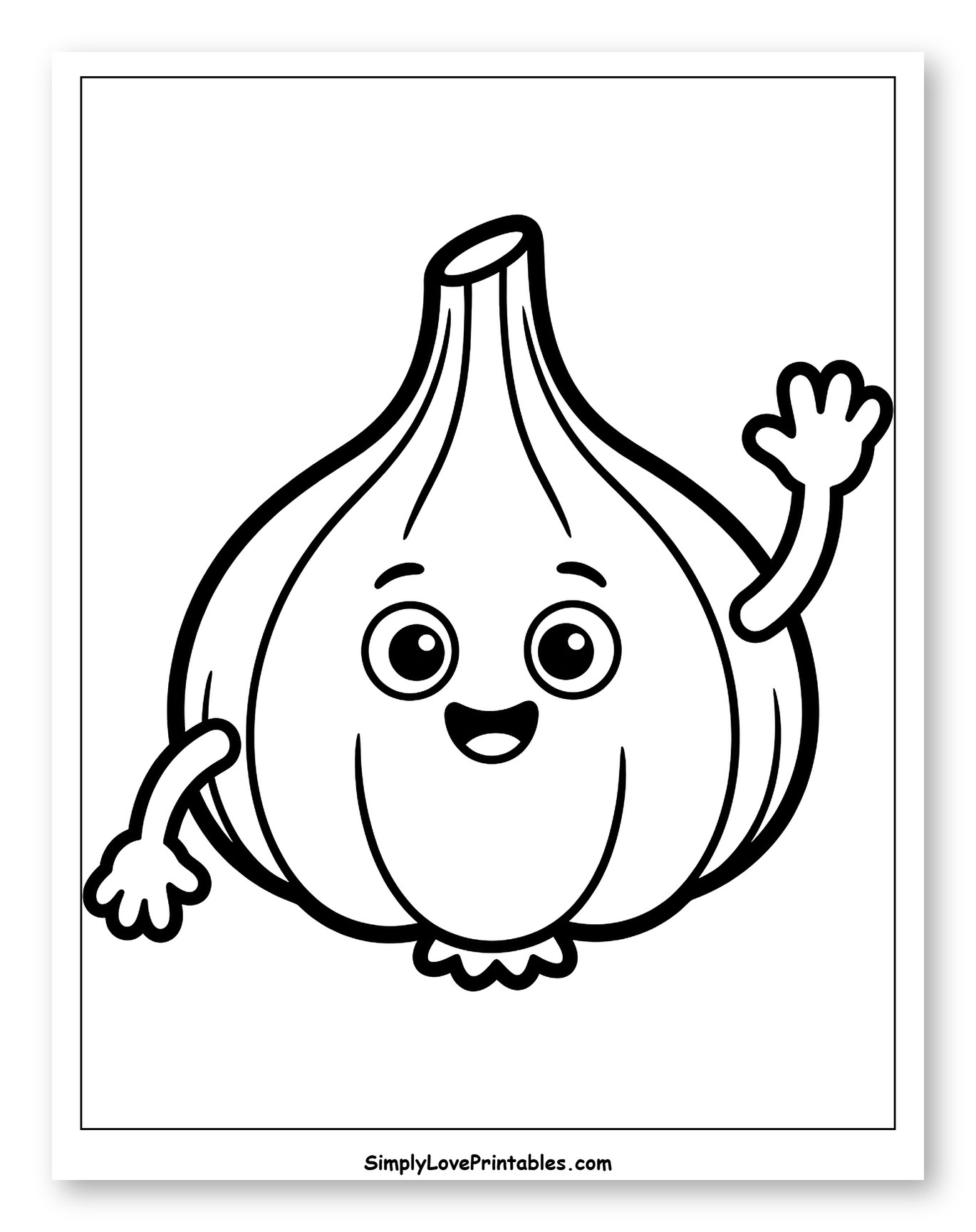 Happy Cartoon Garlic Waving to Color for Toddlers