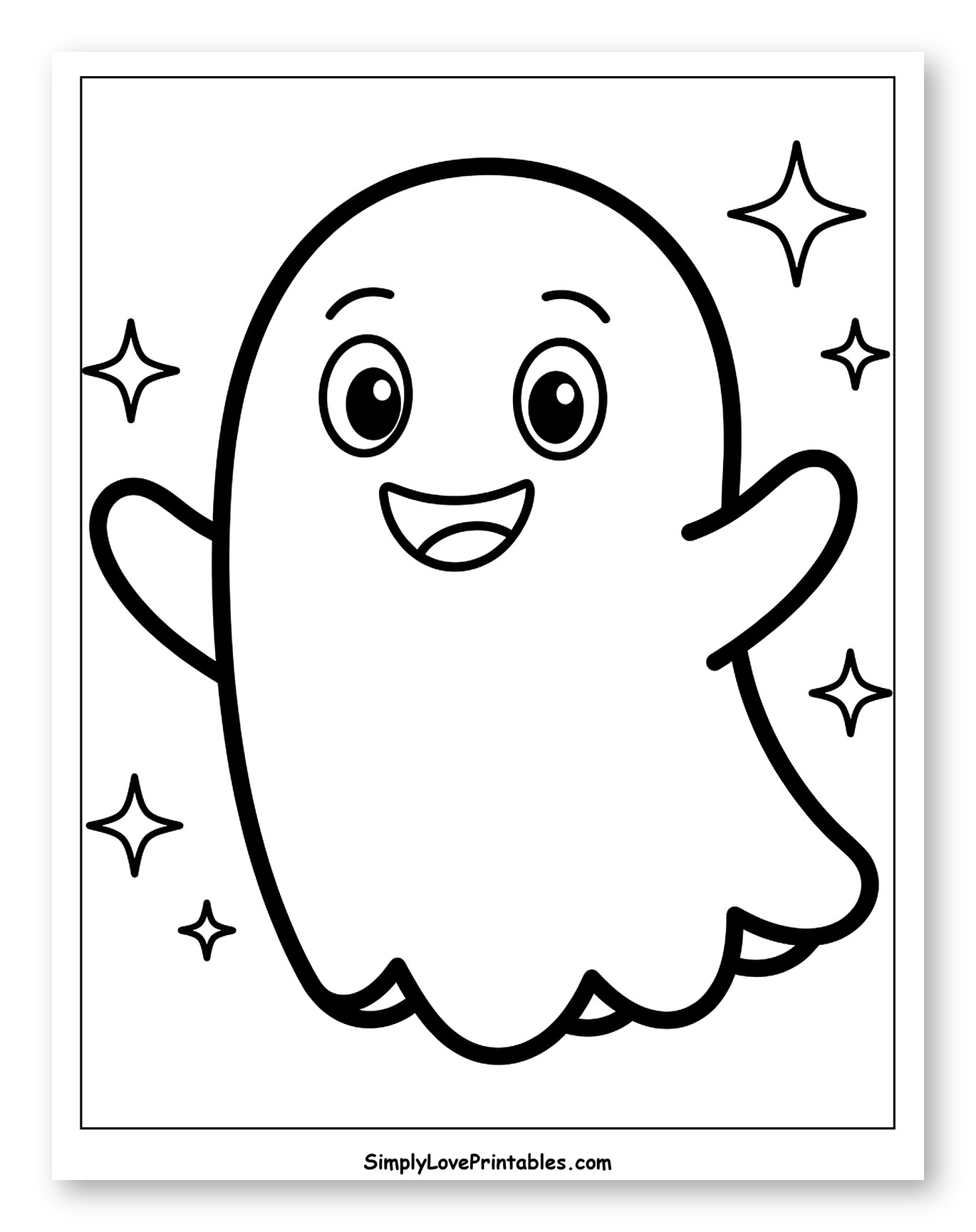 Happy Cartoon Ghost with Sparkling Stars