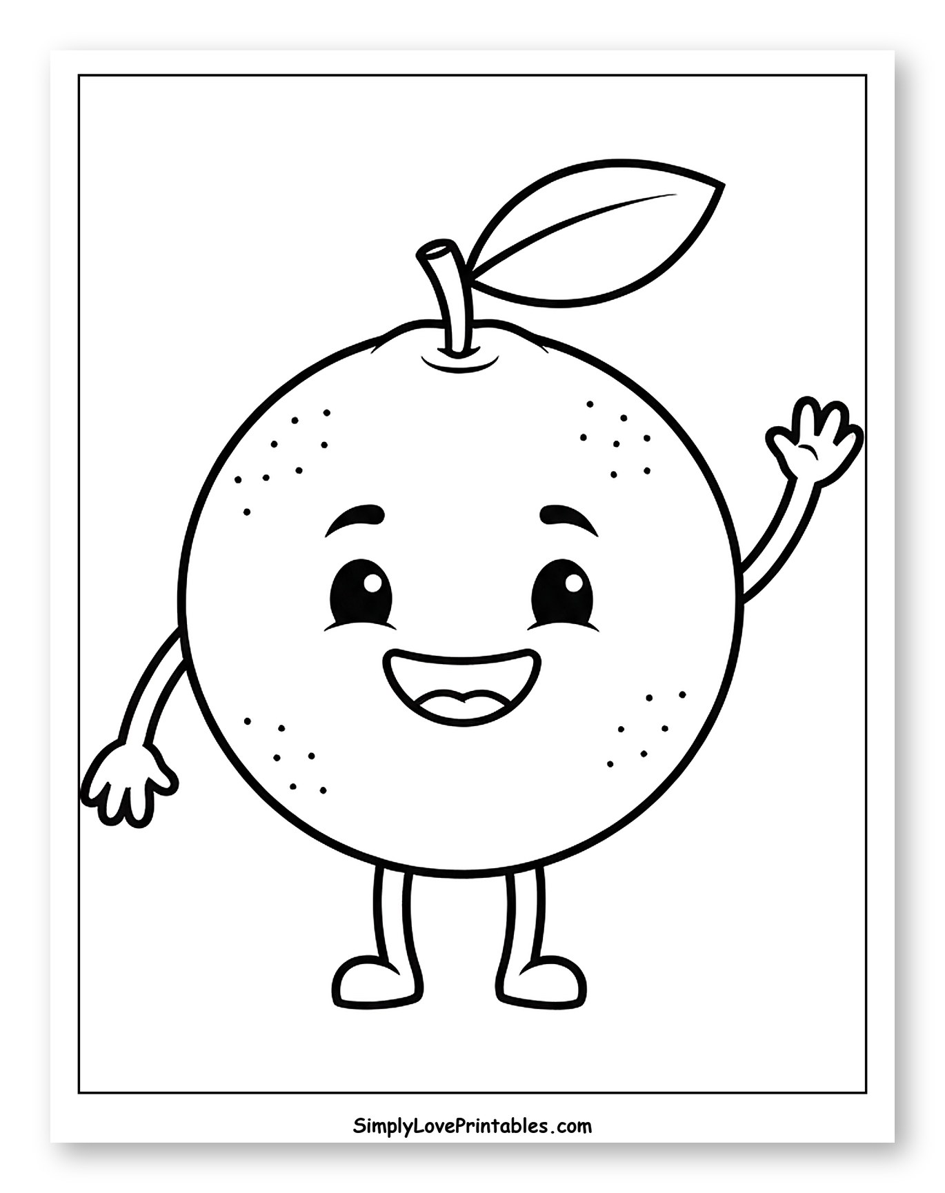 Happy Cartoon Grapefruit Waving Coloring Sheet for Toddlers