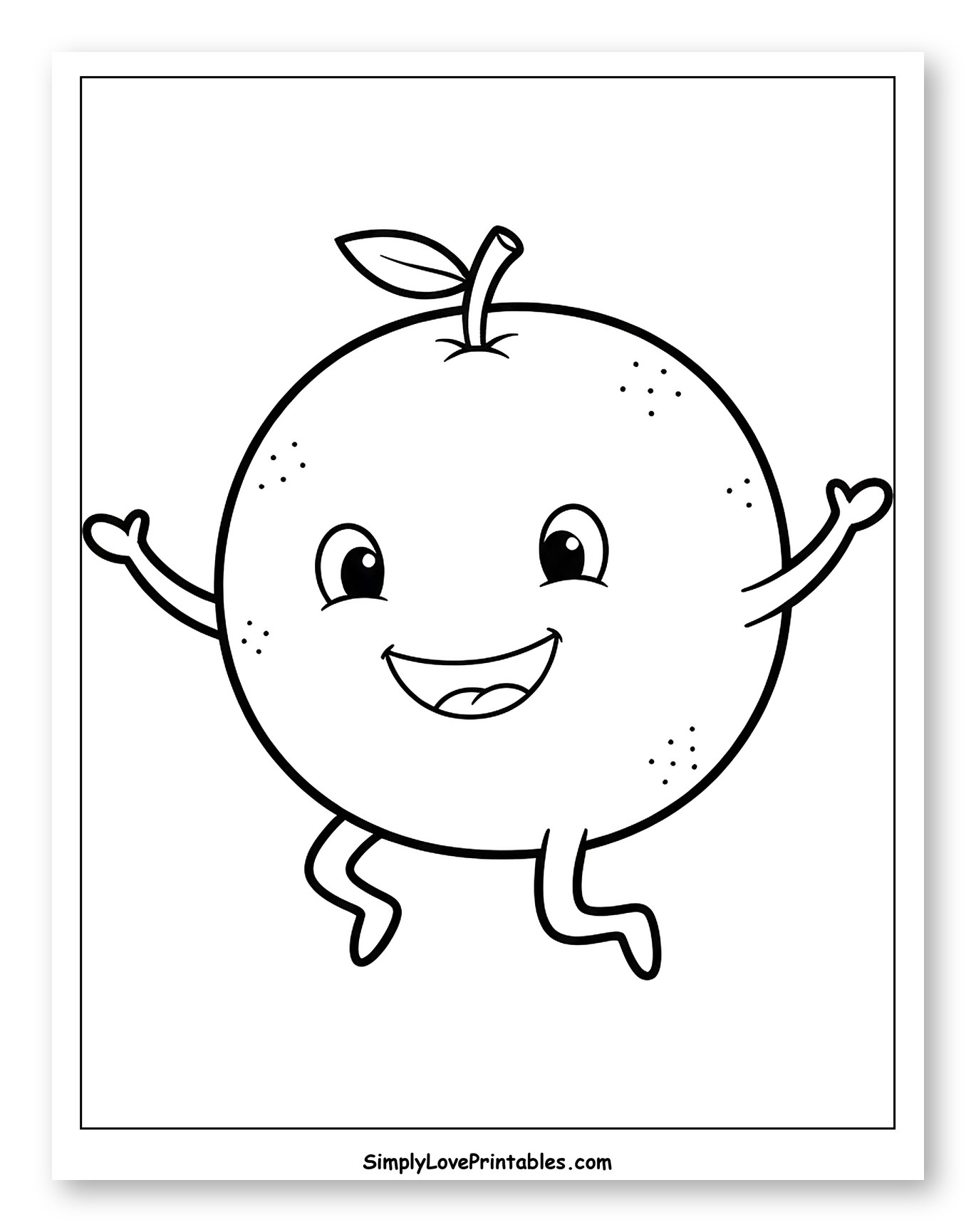 Happy Cartoon Grapefruit with Arms and Legs Coloring Sheet for Toddlers
