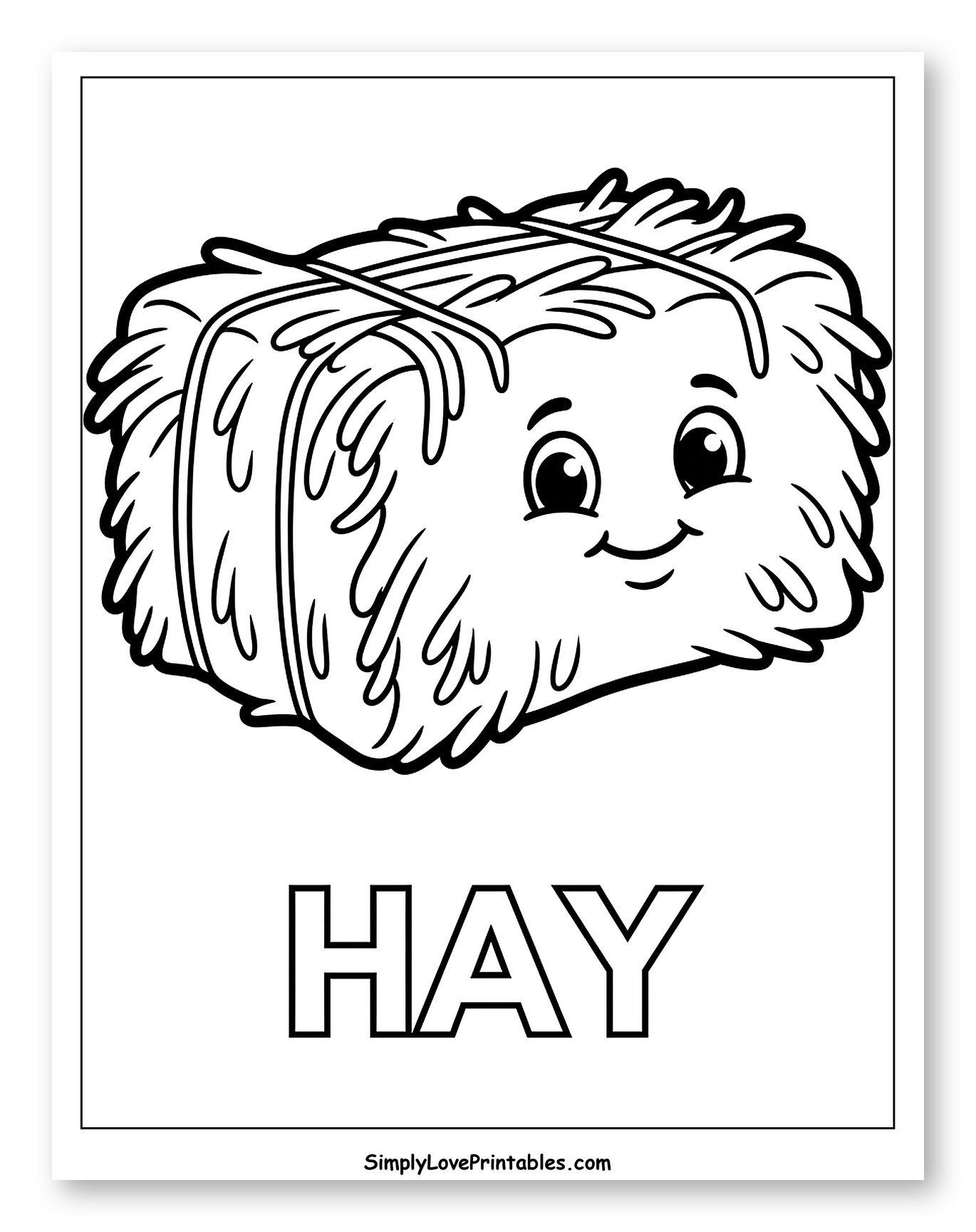 Happy Cartoon Hay Bale Coloring Sheet for Toddlers