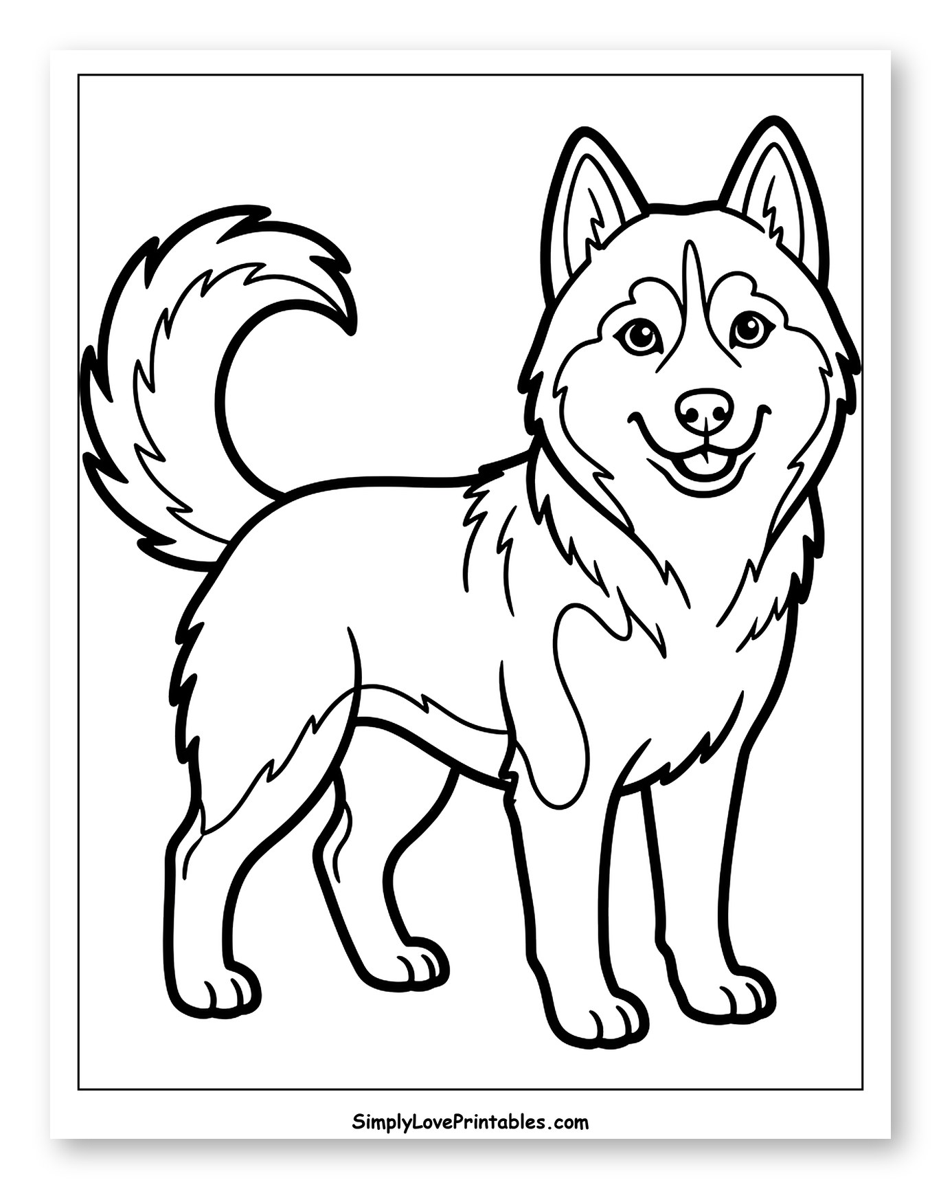 Happy Cartoon Husky Standing Coloring Page for Toddlers