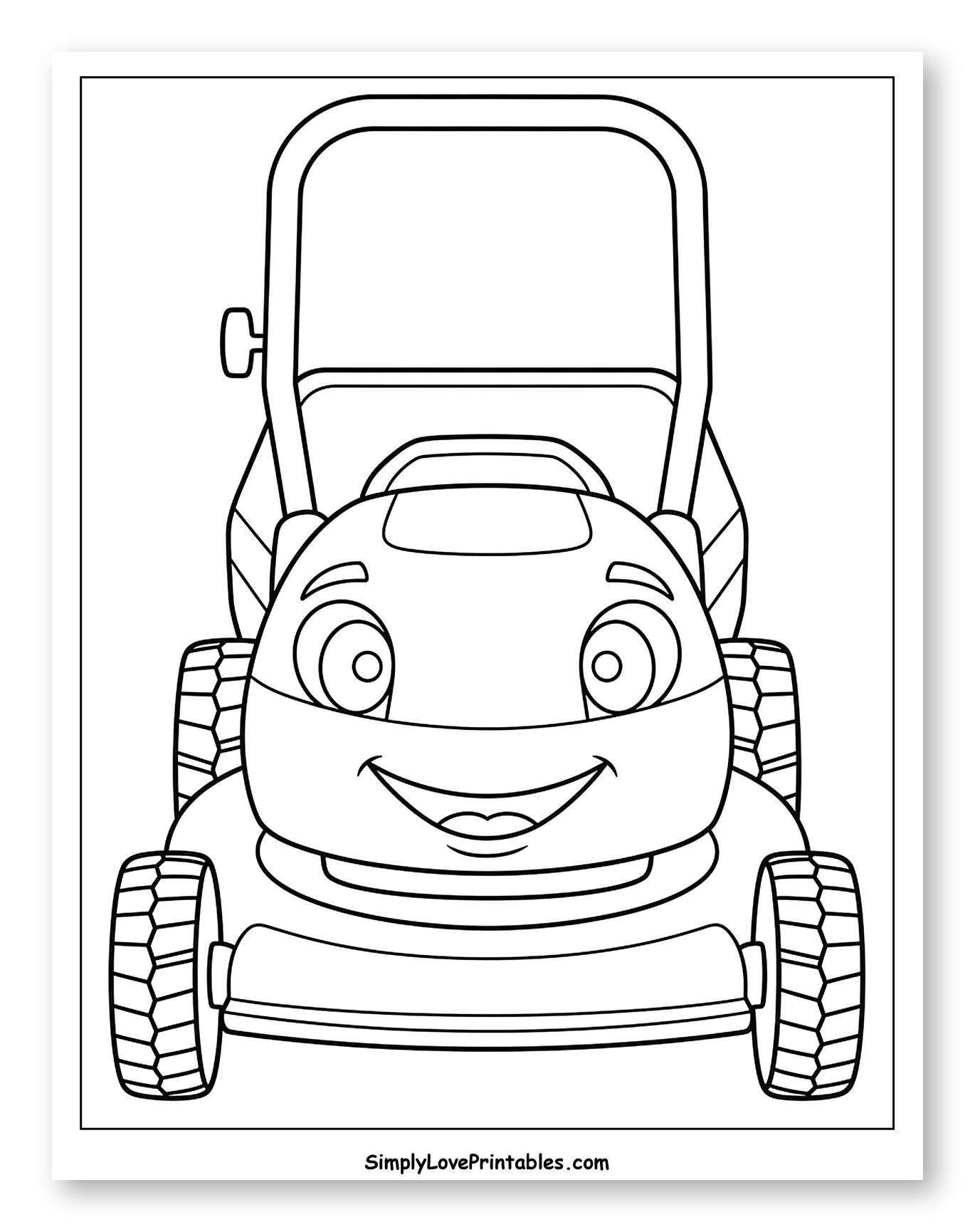 Happy Cartoon Lawn Mower Coloring Page for Toddlers