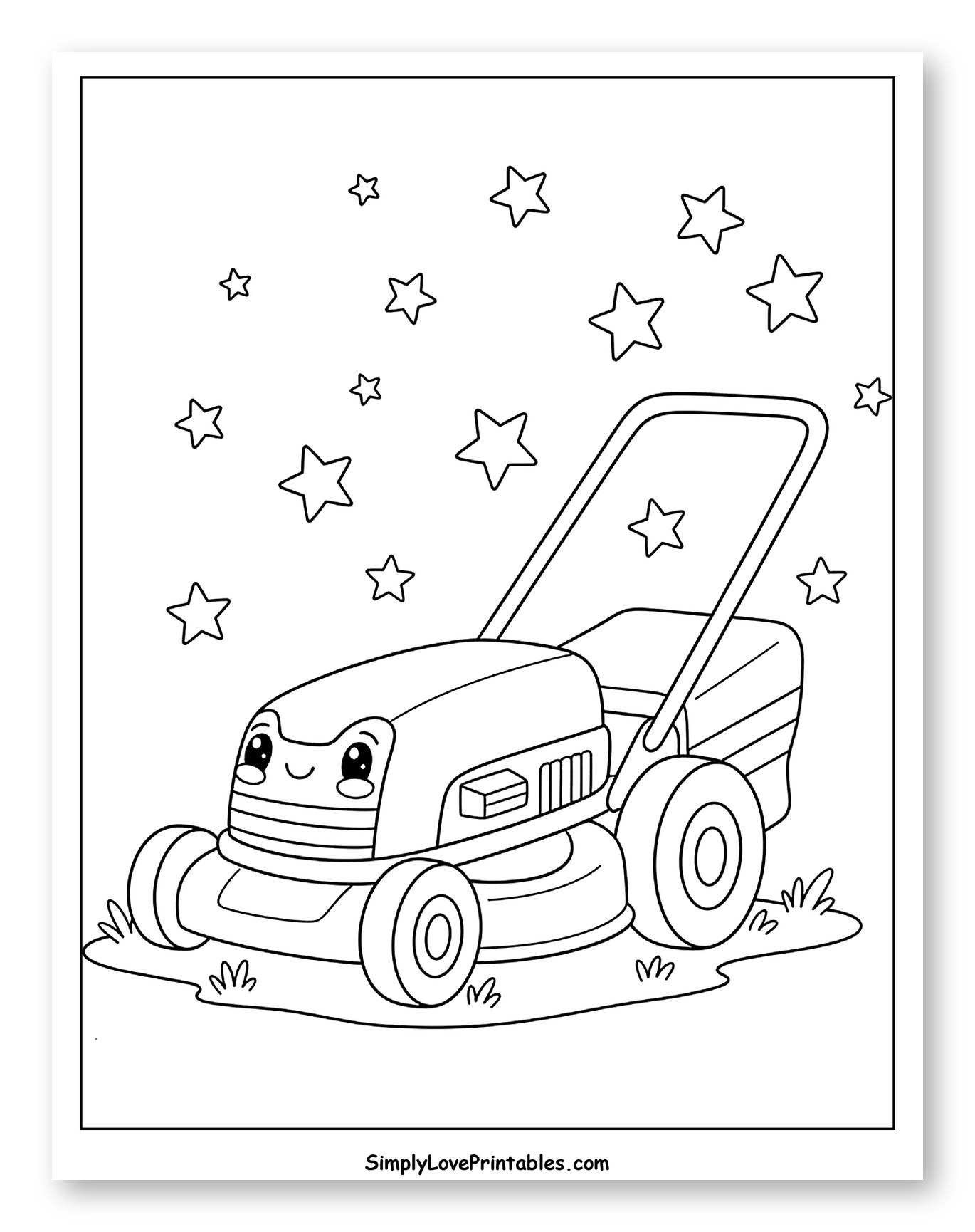 Happy Cartoon Lawn Mower with Stars