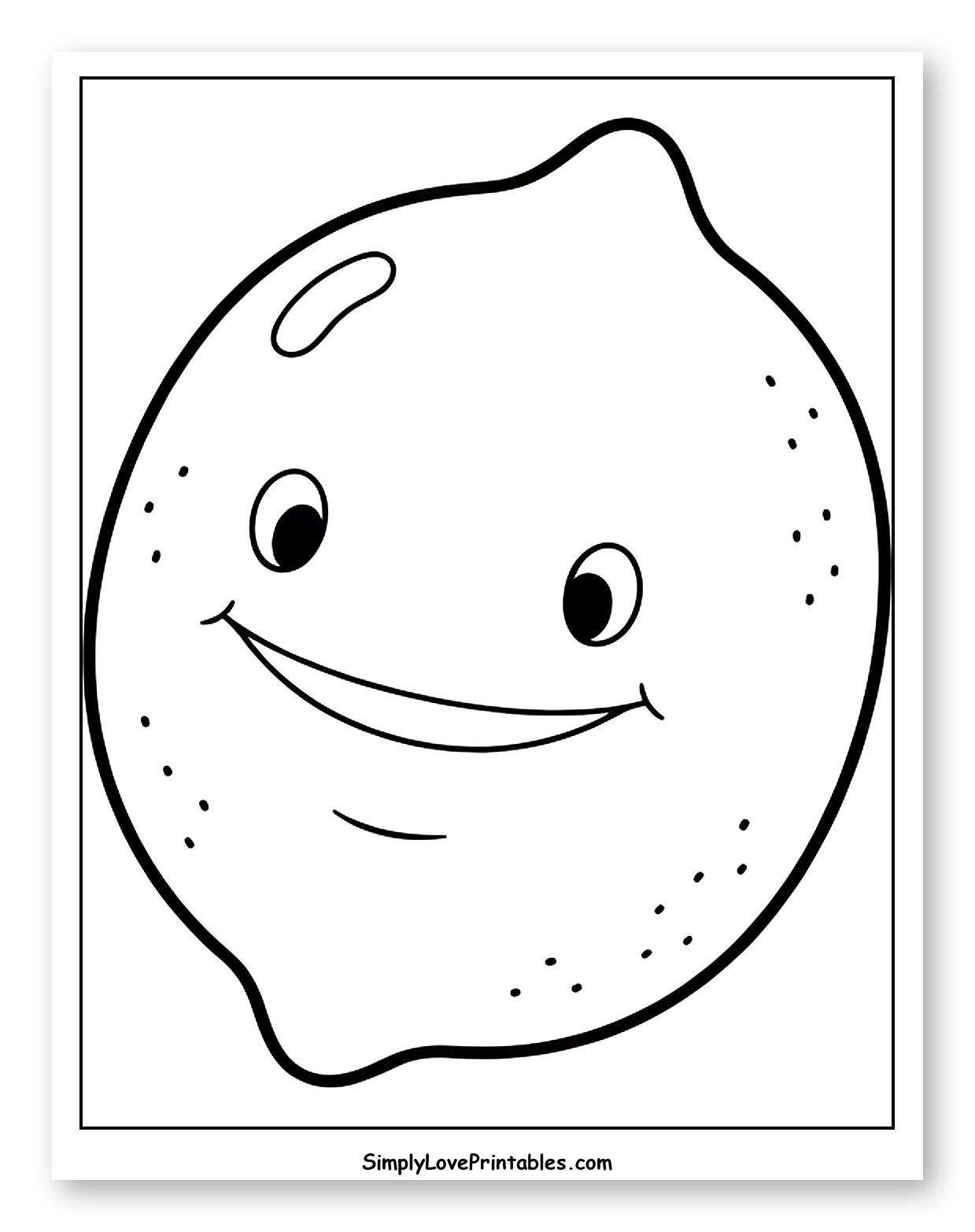Happy Cartoon Lemon with a Smile Coloring Page for Toddlers