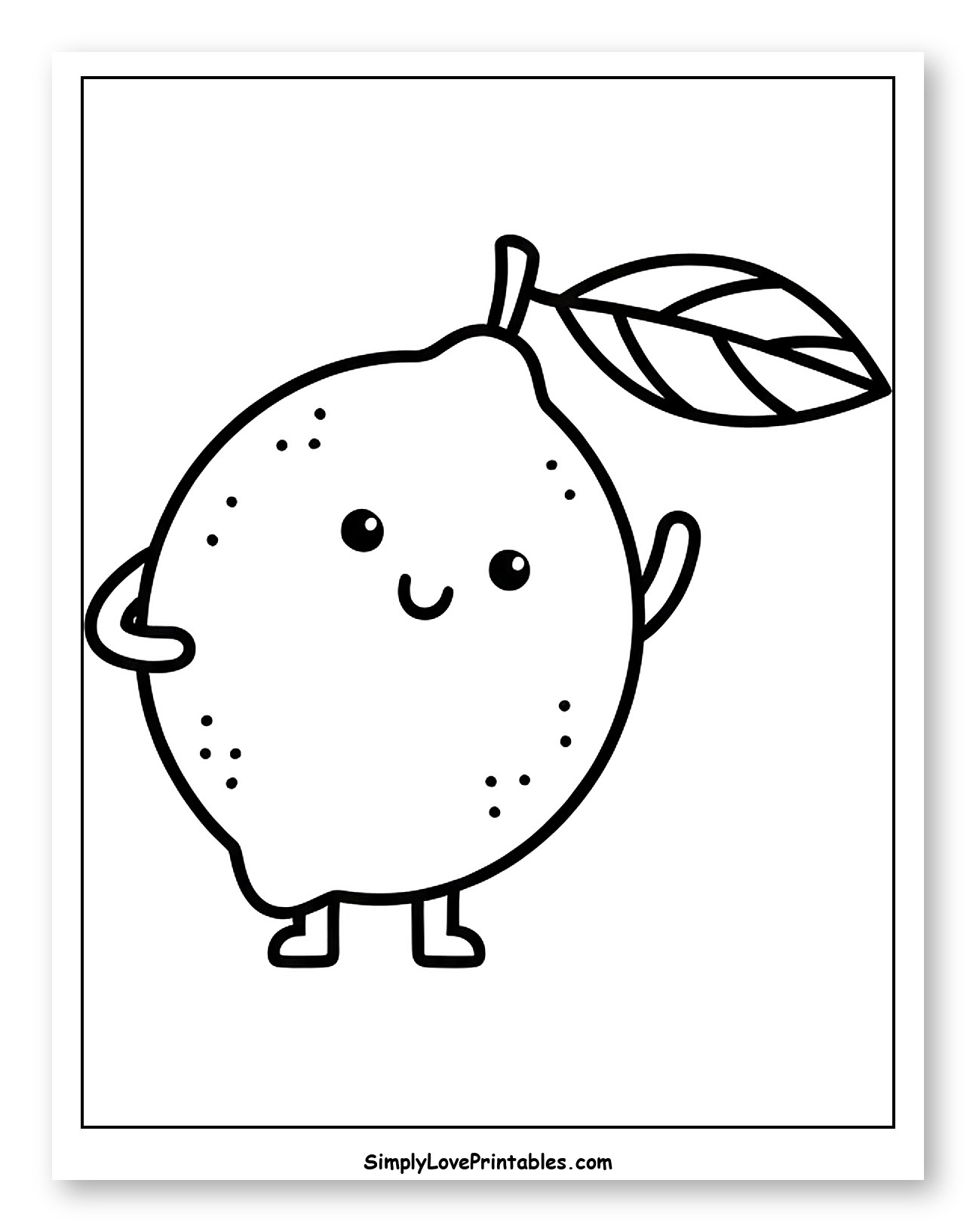 Happy Cartoon Lemon with Leaf and Legs