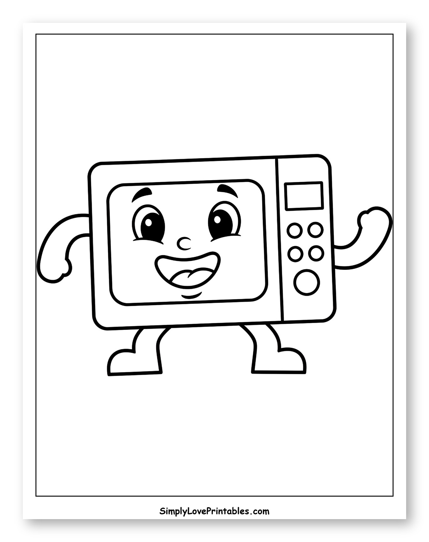 Happy Cartoon Microwave Character to Color for Toddlers