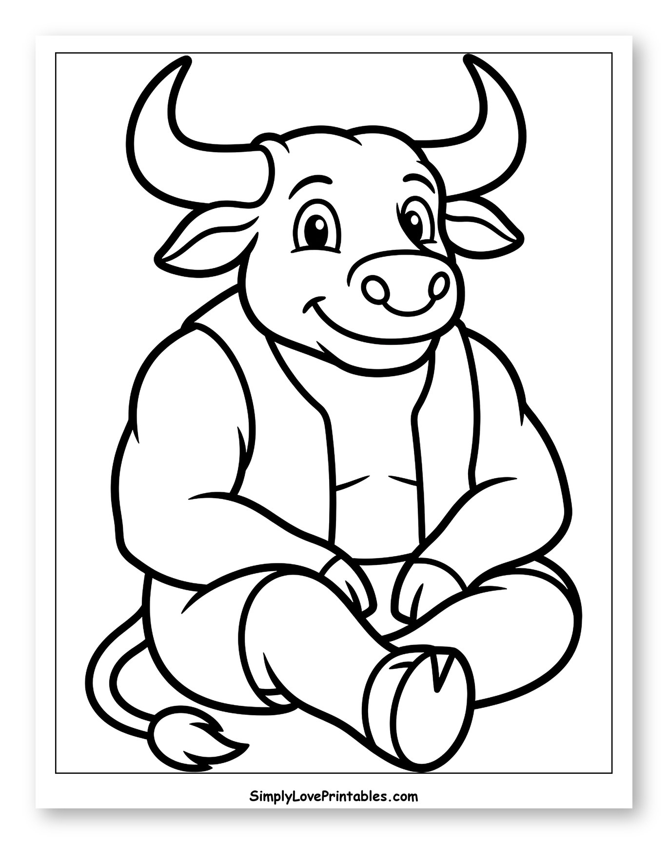 Happy Cartoon Minotaur Sitting and Smiling