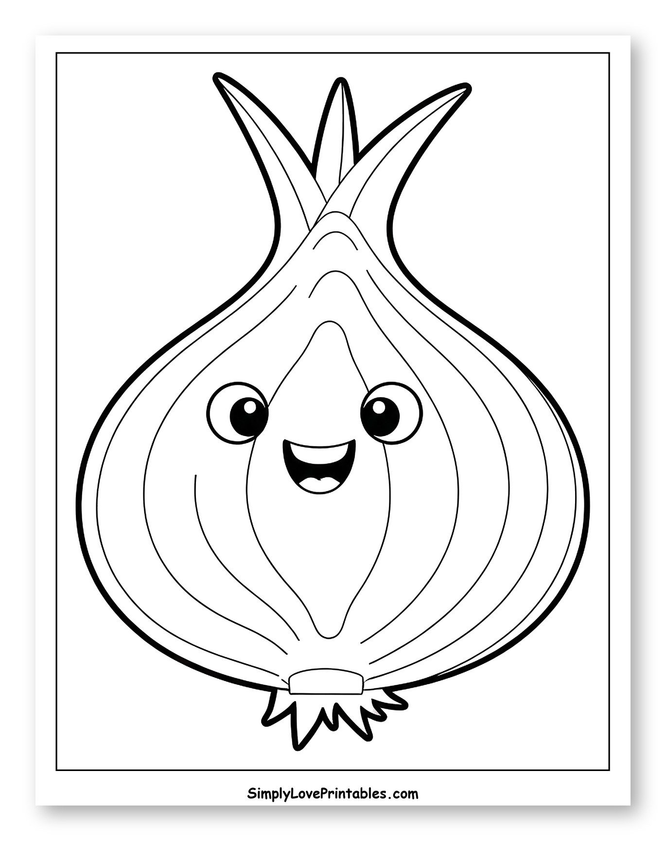 Happy Cartoon Onion Character Coloring Sheet for Toddlers