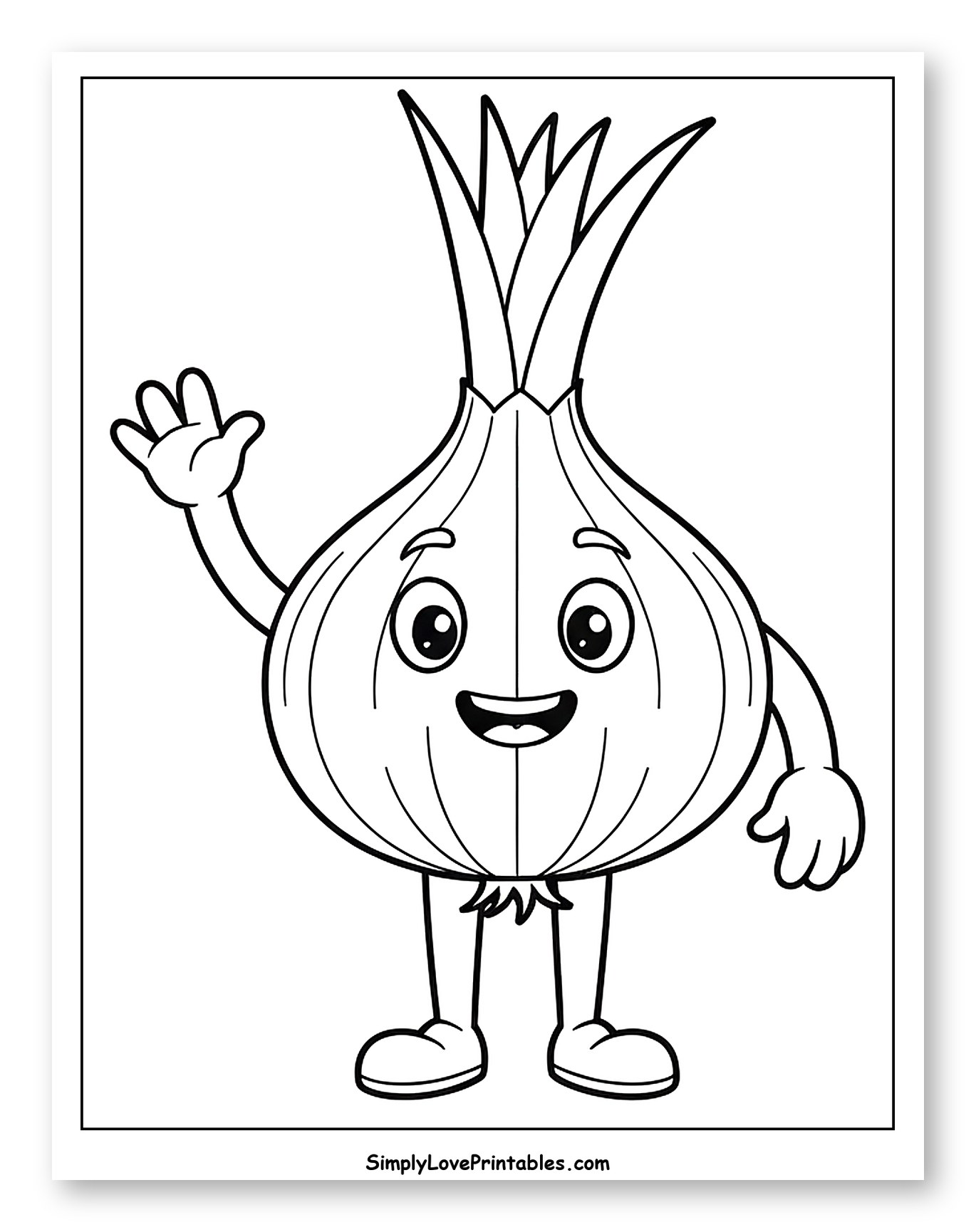 Happy Cartoon Onion Waving to Color for Toddlers