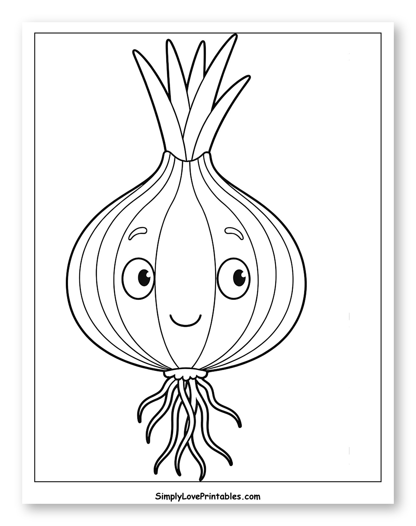 Happy Cartoon Onion with Roots to Color for Toddlers