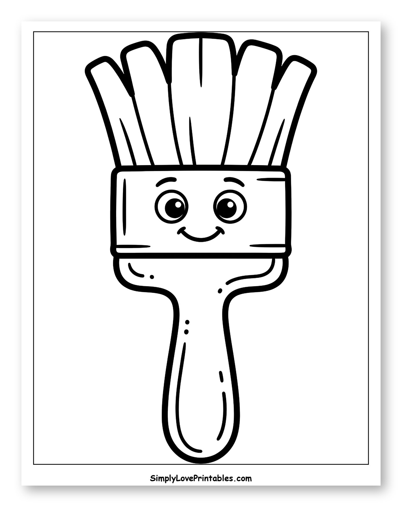 Happy Cartoon Paintbrush Character Coloring Page for Toddlers