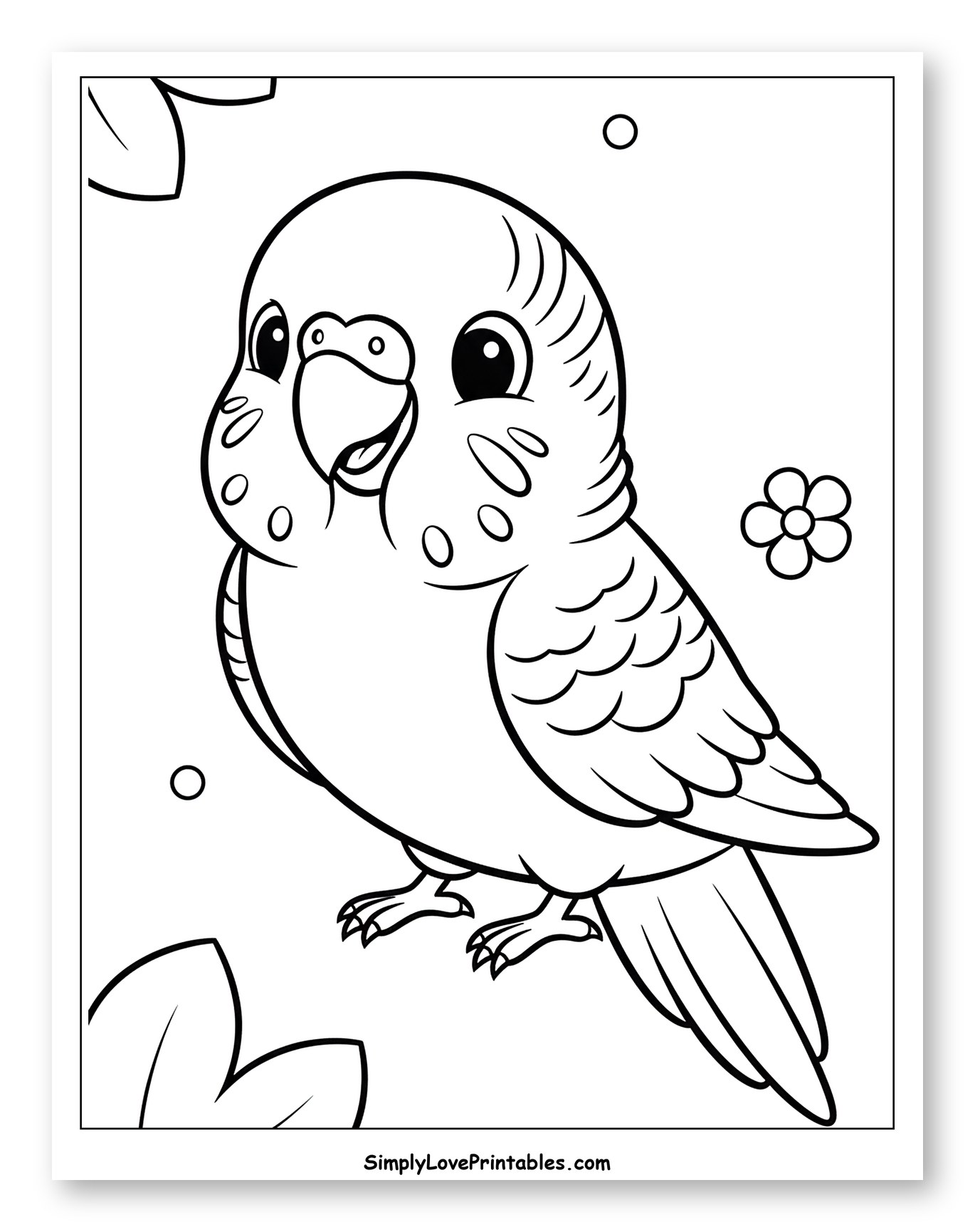 Happy Cartoon Parakeet with Spotted Cheeks Coloring Page for Toddlers