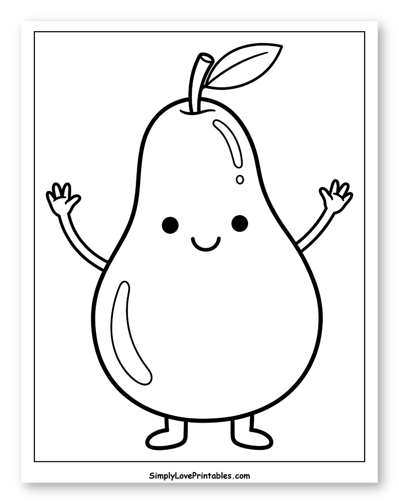 Happy Cartoon Pear Character to Color for Toddlers