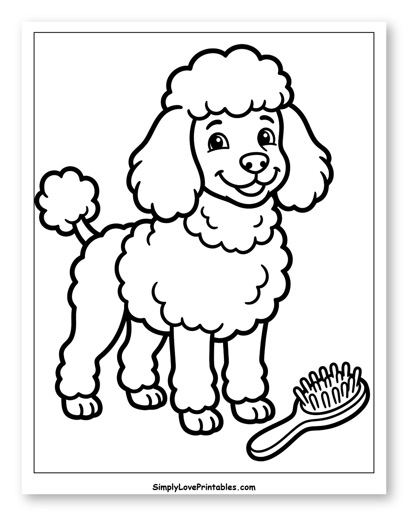 Happy Cartoon Poodle and Brush
