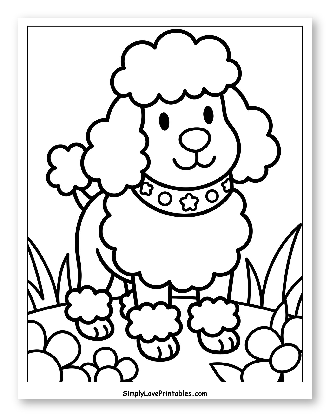Happy Cartoon Poodle with Star Collar