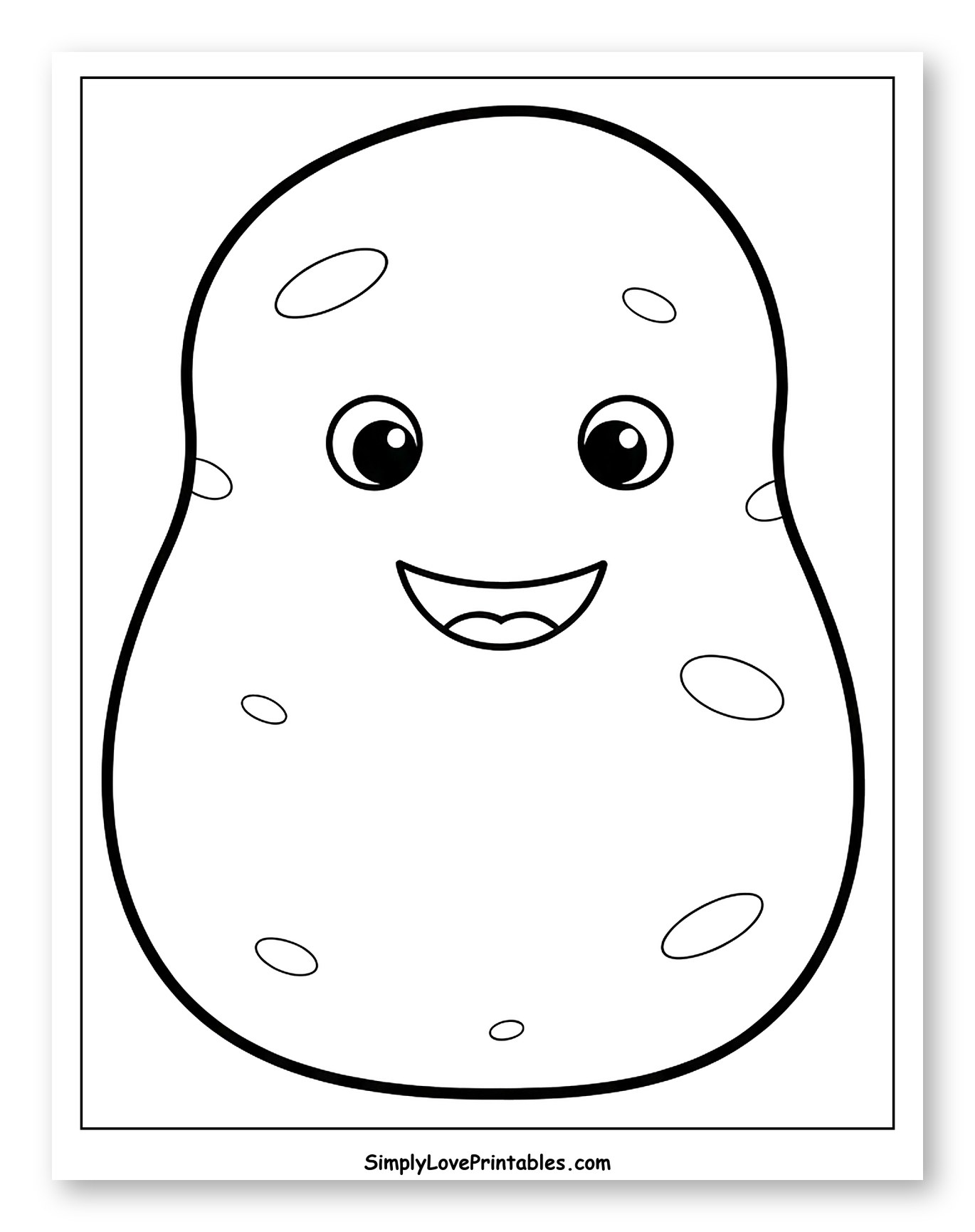 Happy Cartoon Potato with Smiling Face Coloring Page for Toddlers