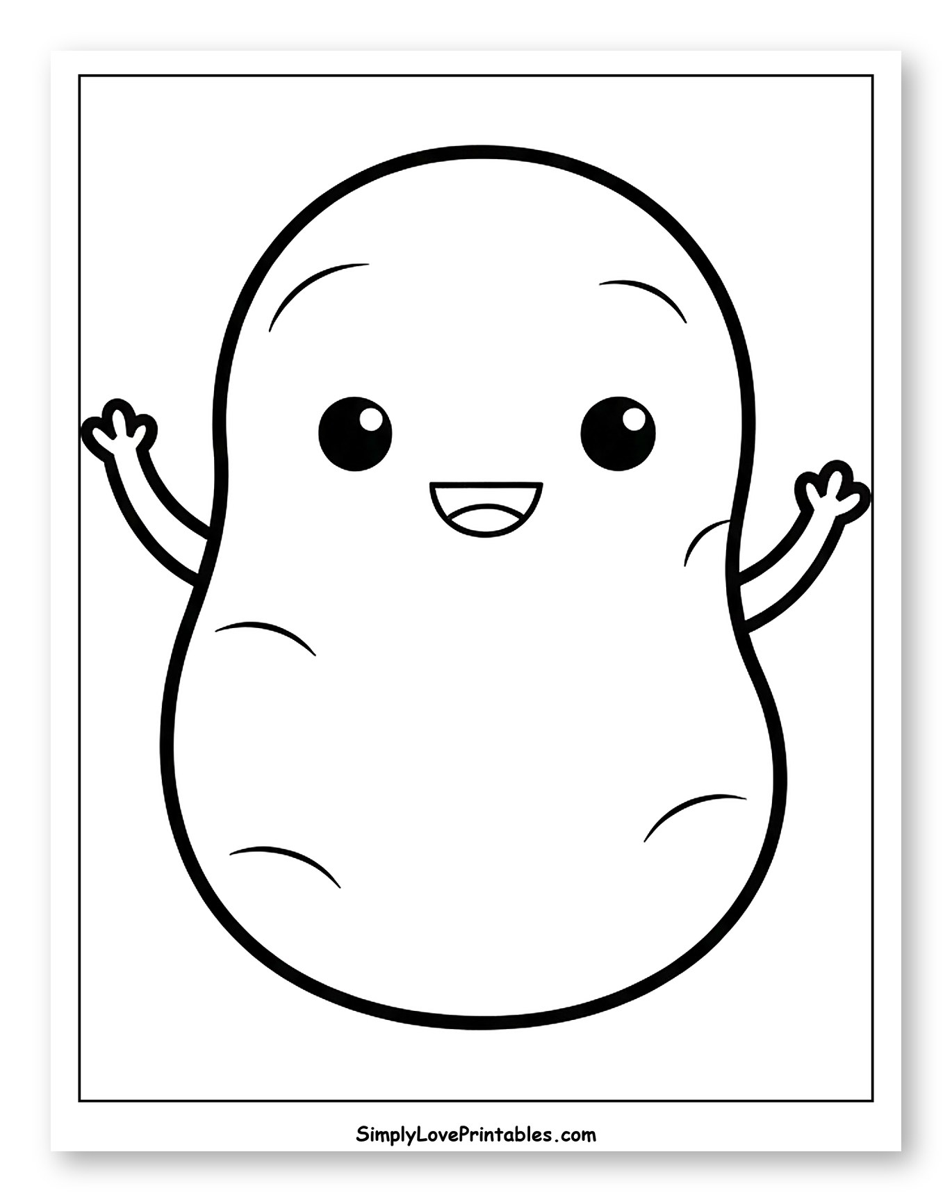 Happy Cartoon Potato with Waving Arms to Color for Toddlers