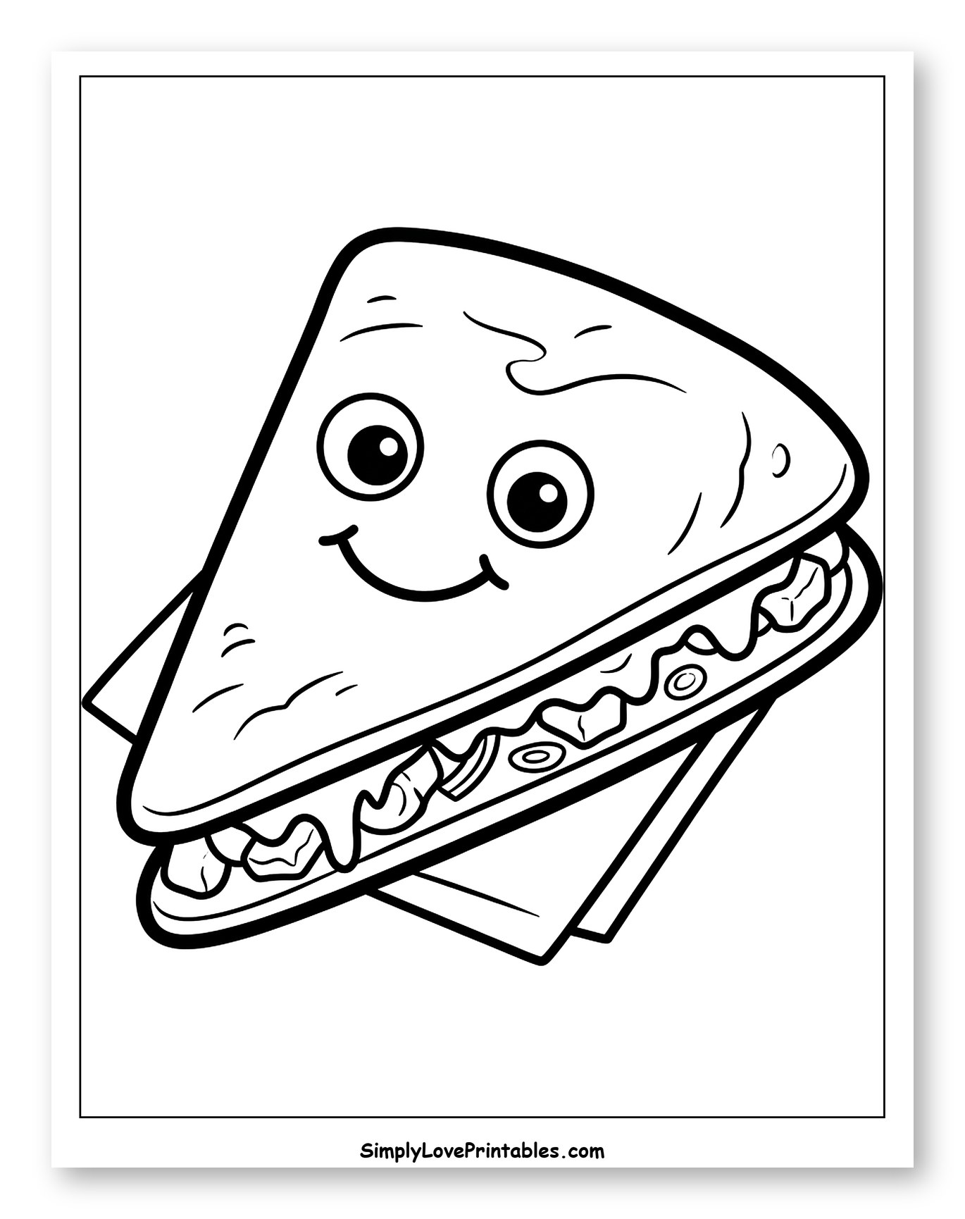 Happy Cartoon Quesadilla Sandwich Coloring Page for Toddlers