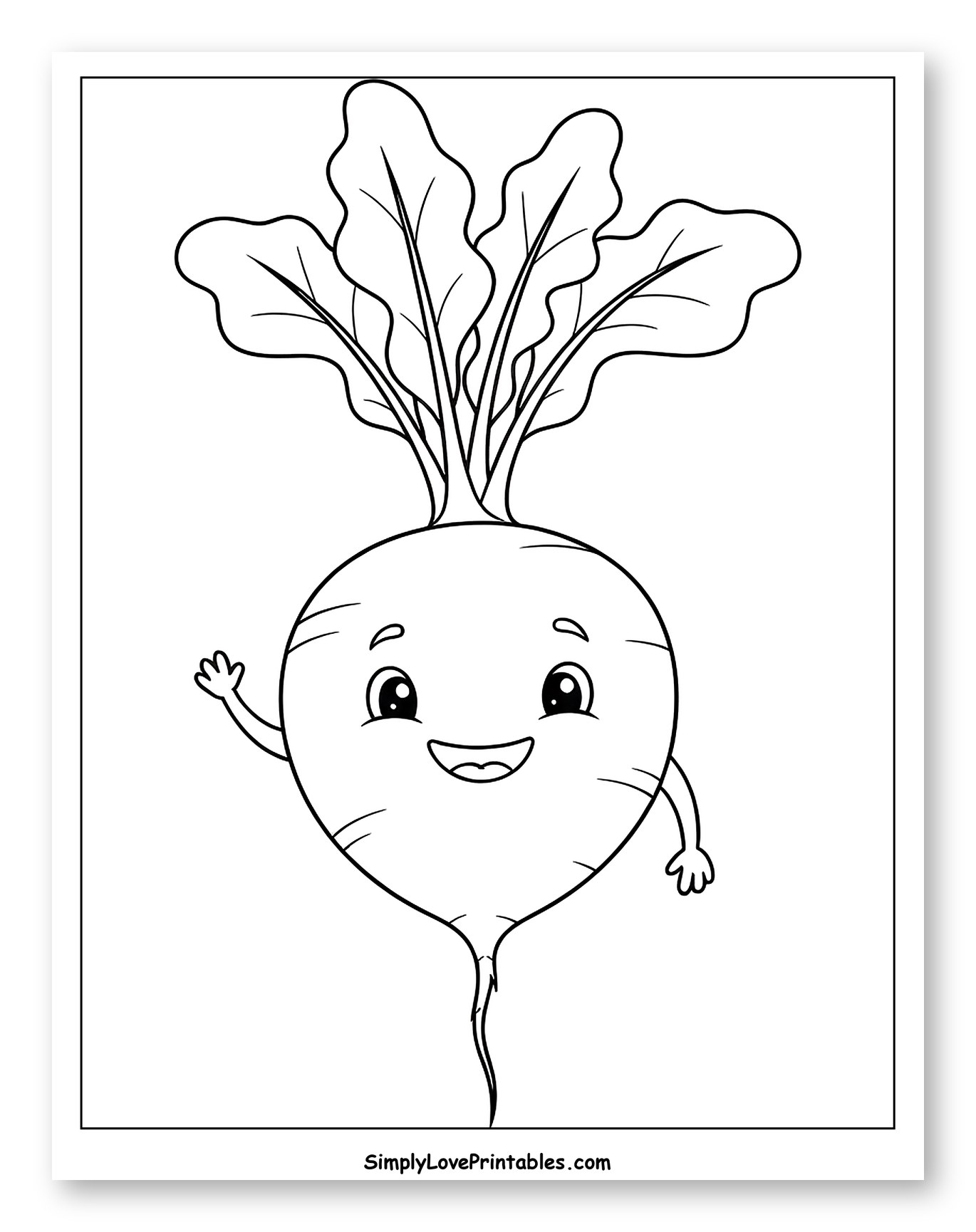 Happy Cartoon Radish Waving Hello Coloring Page for Toddlers