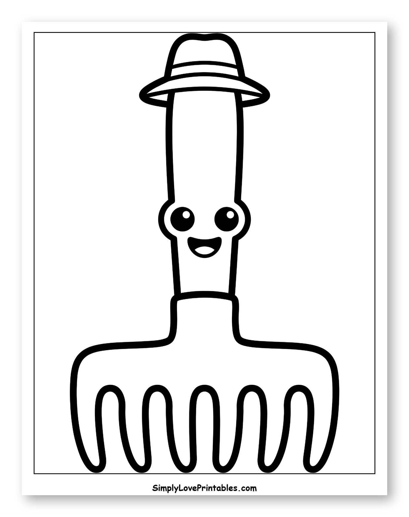 Happy Cartoon Rake with a Hat Coloring Sheet for Toddlers