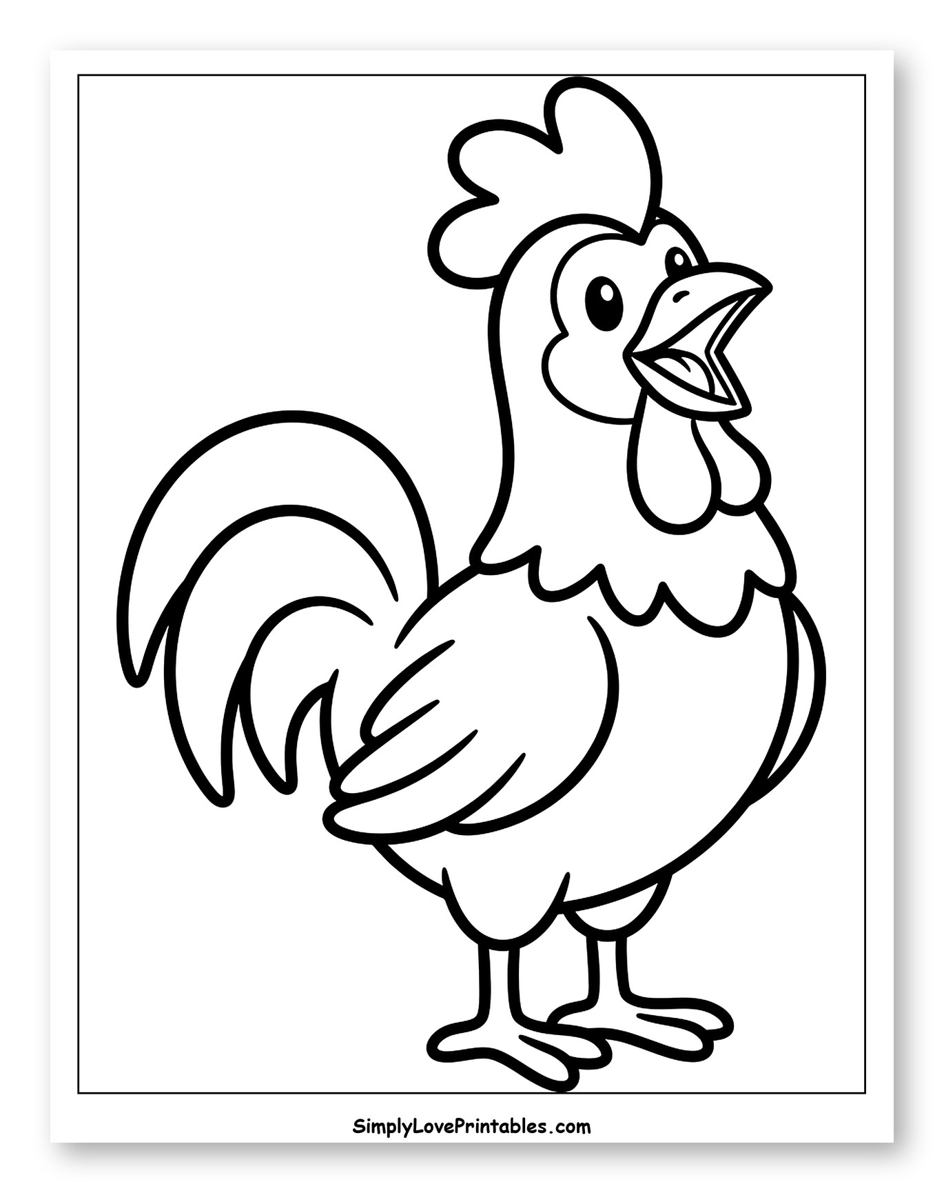 Happy Cartoon Rooster Crowing Coloring Sheet for Toddlers