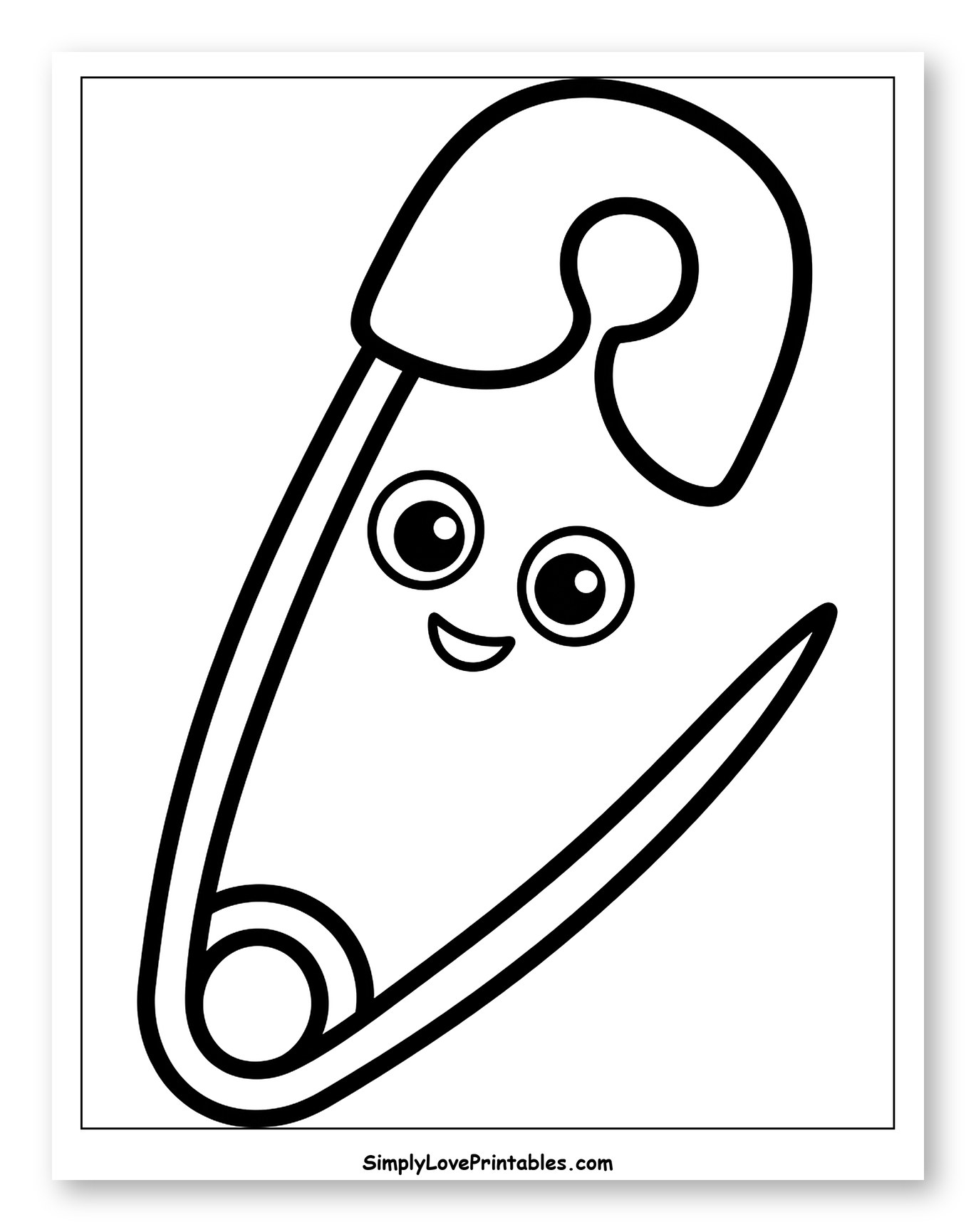 Happy Cartoon Safety Pin Coloring Sheet for Toddlers