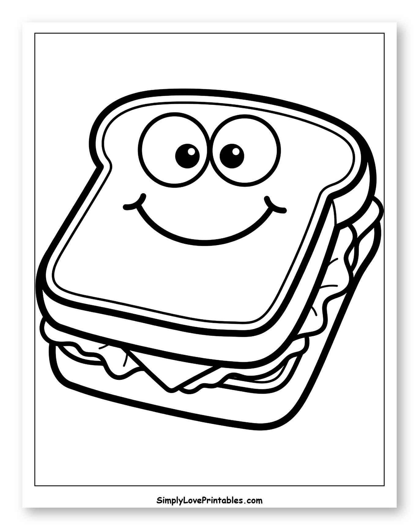 Happy Cartoon Sandwich Character with Layers Coloring Page for Toddlers