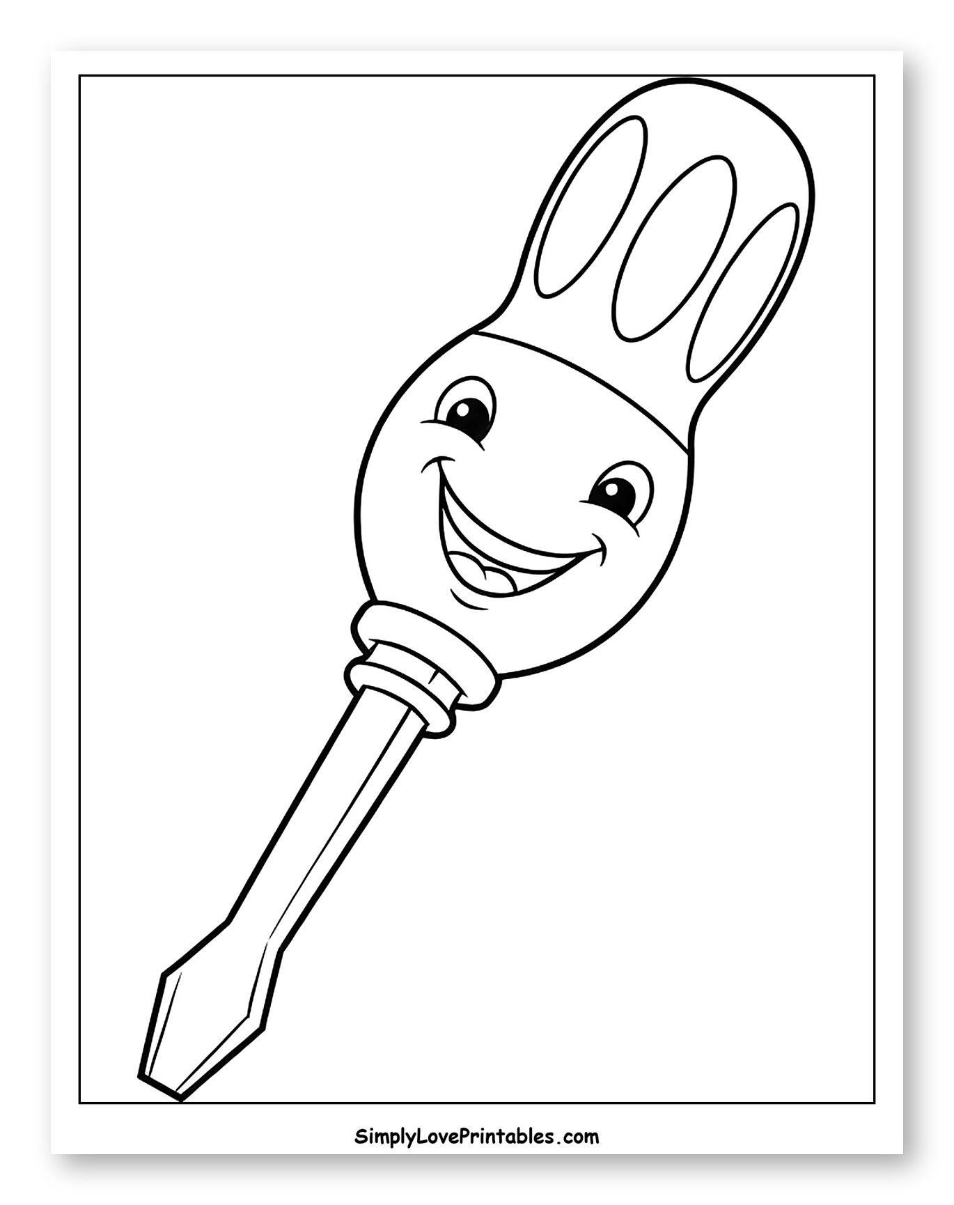 Happy Cartoon Screwdriver with a Smiling Face Coloring Page for Toddlers