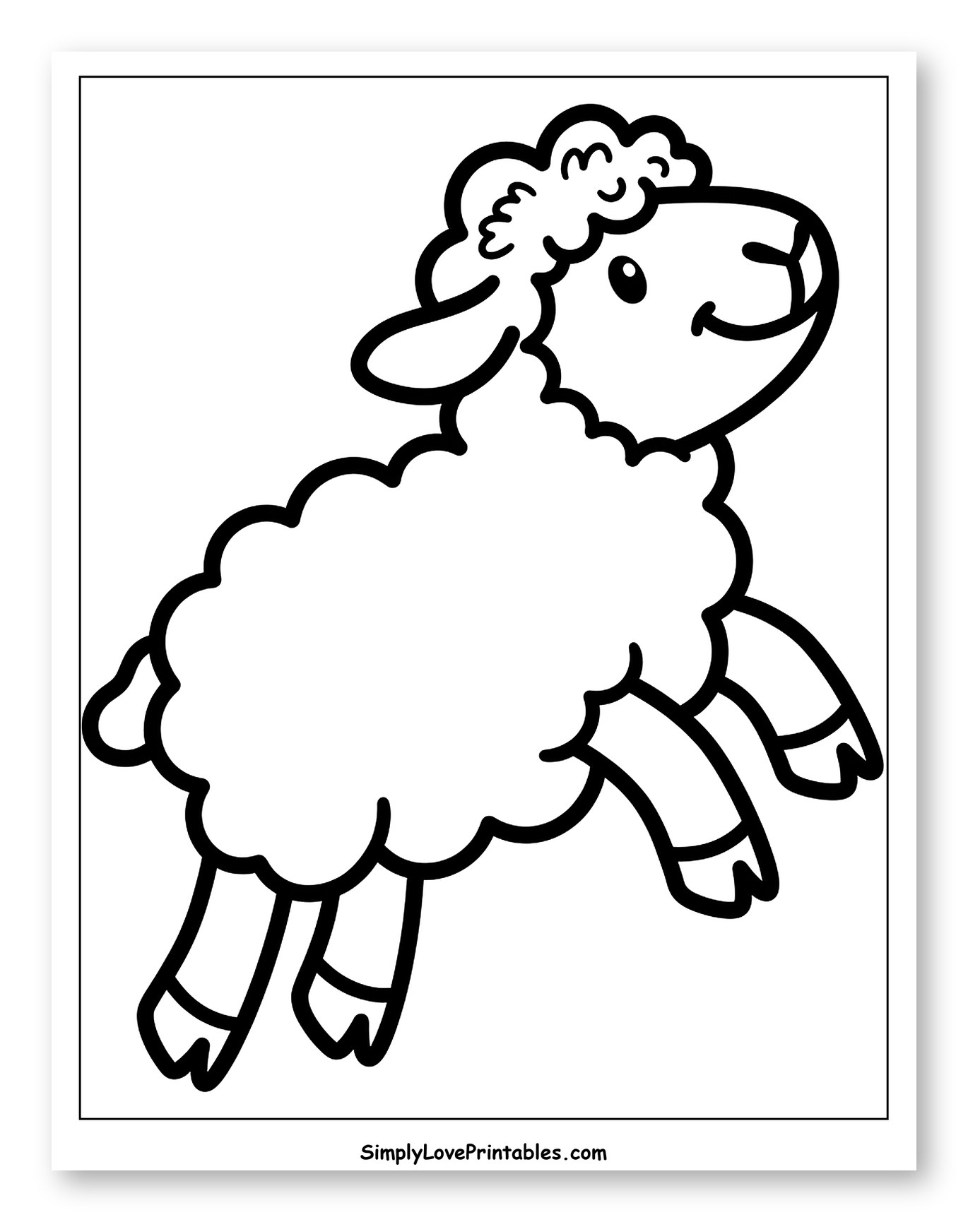 Happy Cartoon Sheep Jumping in the Air Coloring Page for Toddlers