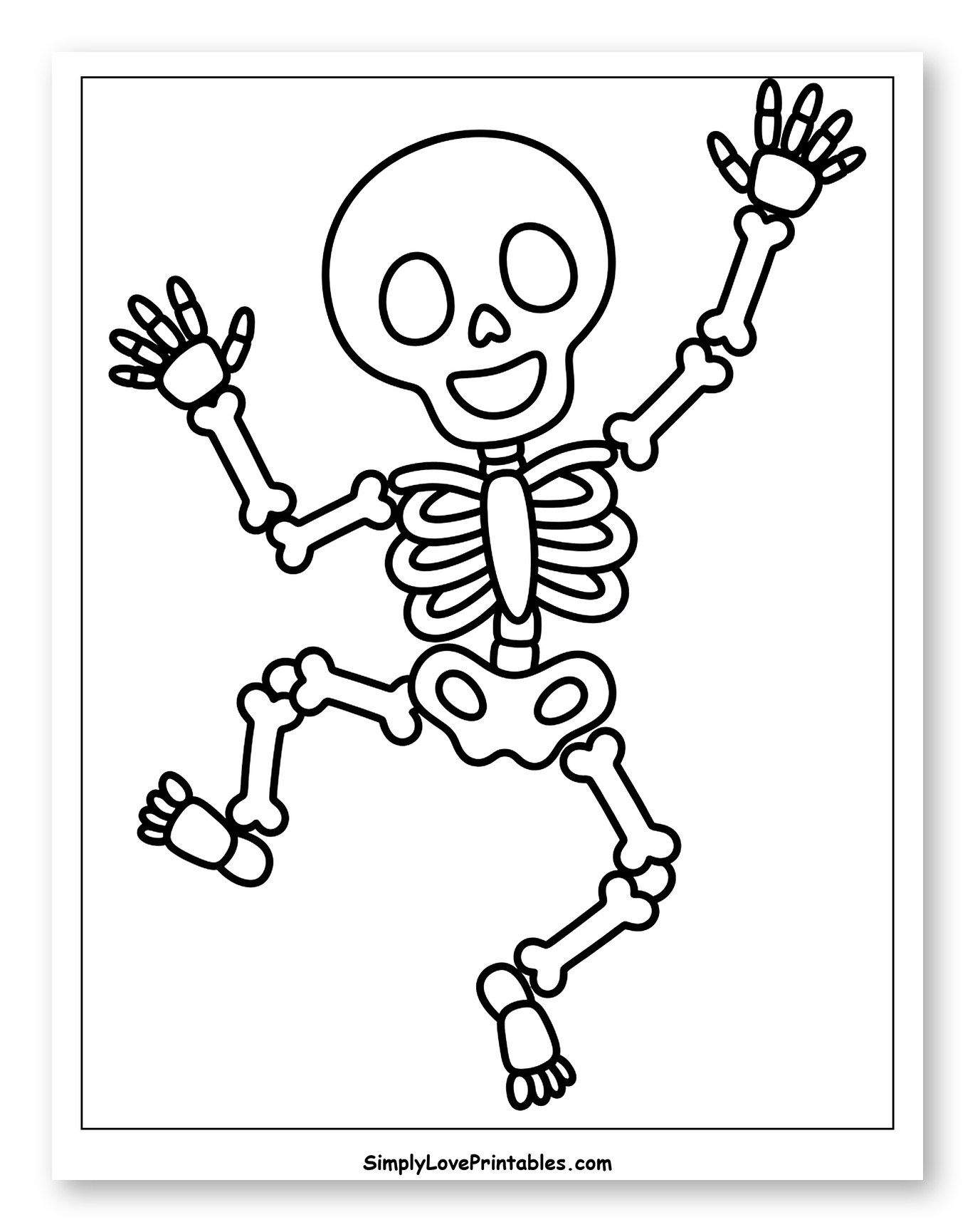 Happy Cartoon Skeleton Waving Arms Coloring Sheet for Toddlers