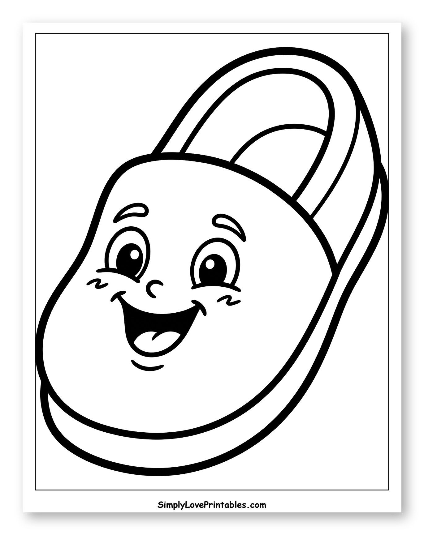 Happy Cartoon Slipper Character to Color for Toddlers