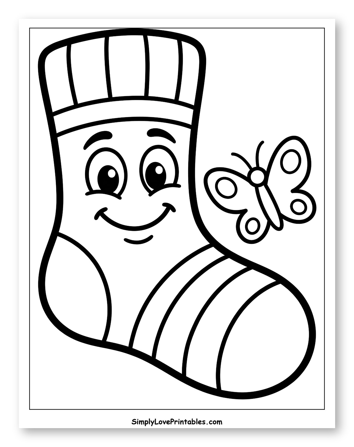 Happy Cartoon Sock with a Small Butterfly to Color for Toddlers