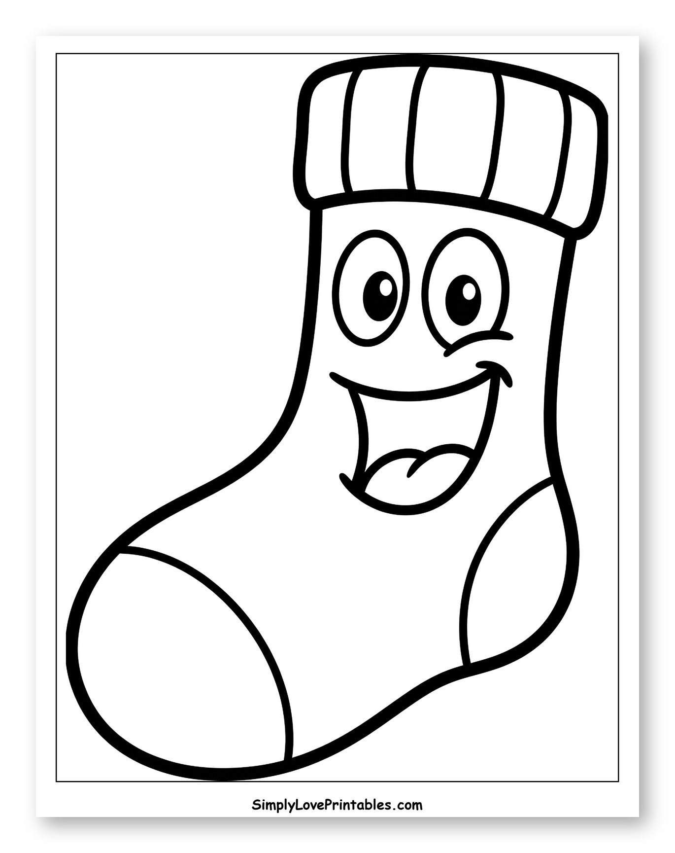 Happy Cartoon Sock with Big Smile Coloring Page for Toddlers