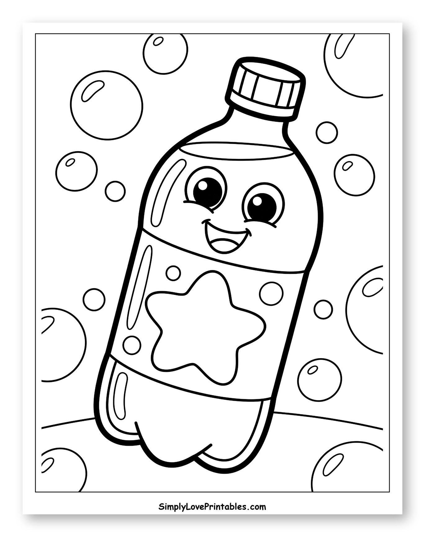 Happy Cartoon Soda Bottle with Bubbles Coloring Page for Toddlers