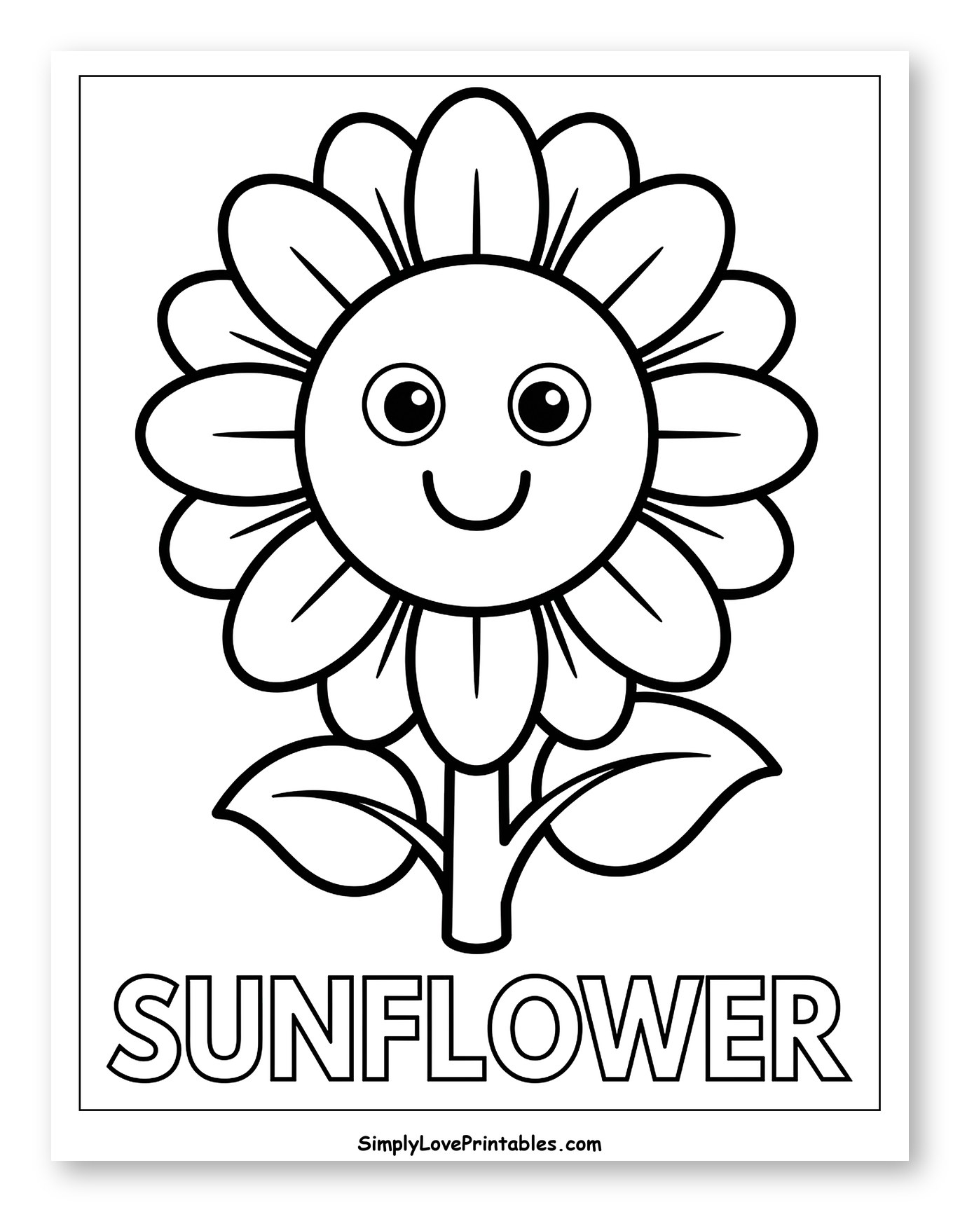 Happy Cartoon Sunflower with Leaves
