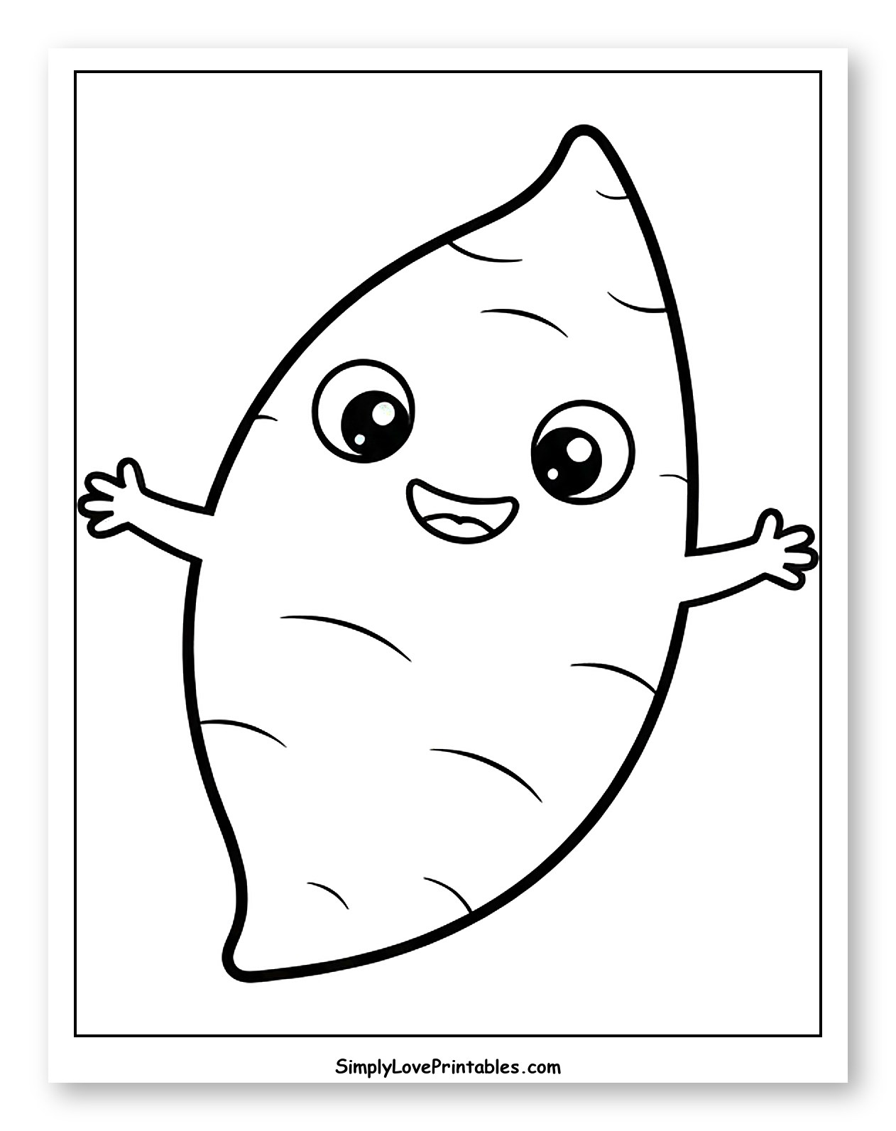 Happy Cartoon Sweet Potato Waving Coloring Page for Toddlers