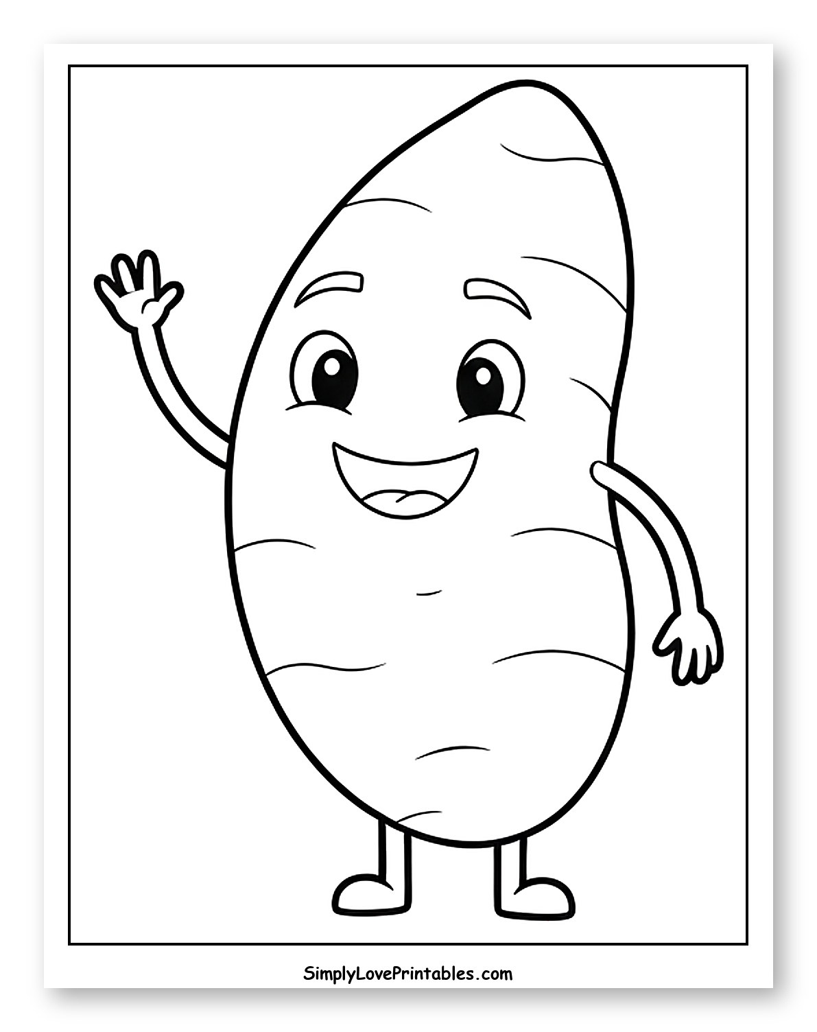 Happy Cartoon Sweet Potato Waving Coloring Sheet for Toddlers