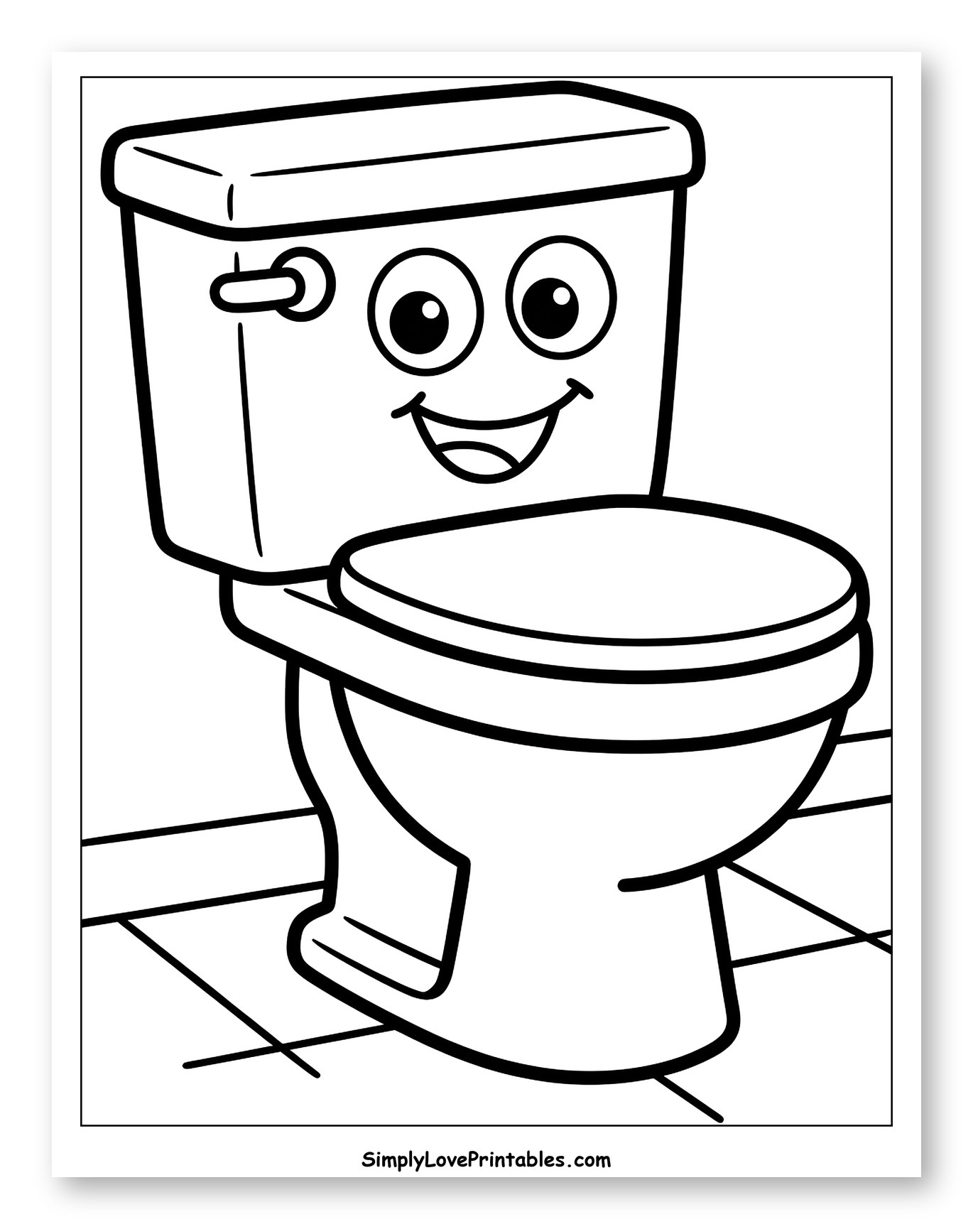 Happy Cartoon Toilet with a Wide Smile Coloring Page for Toddlers