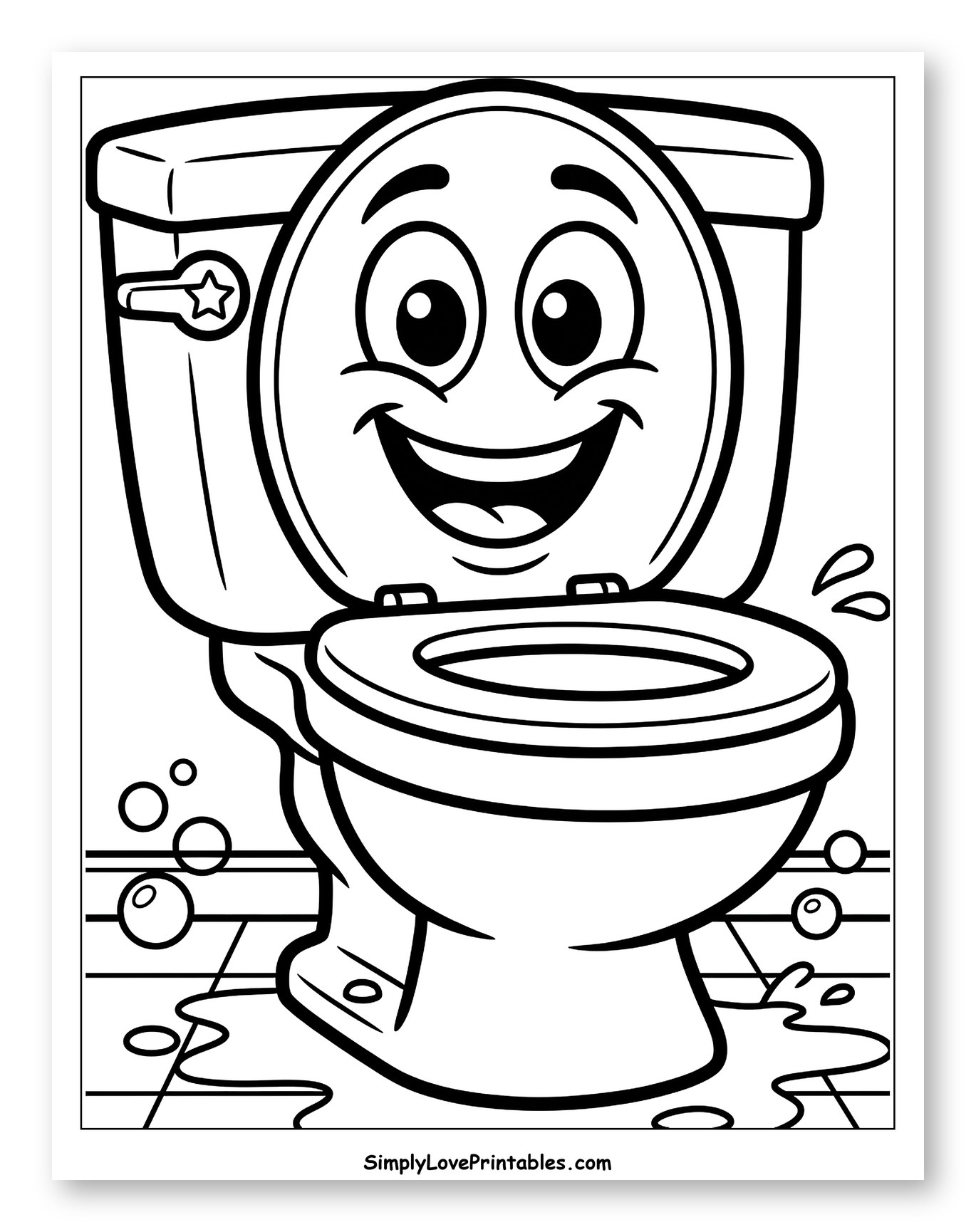 Happy Cartoon Toilet with Splashing Water Coloring Sheet for Toddlers
