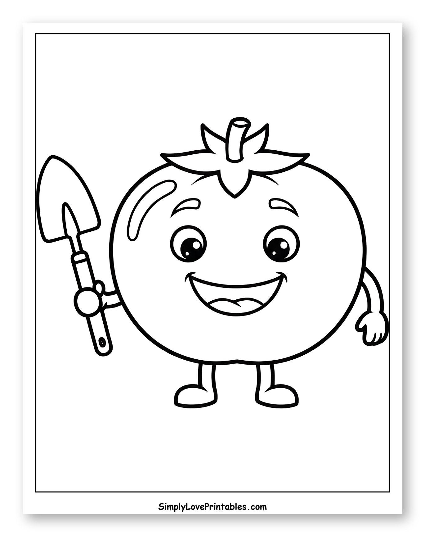 Happy Cartoon Tomato Holding a Trowel