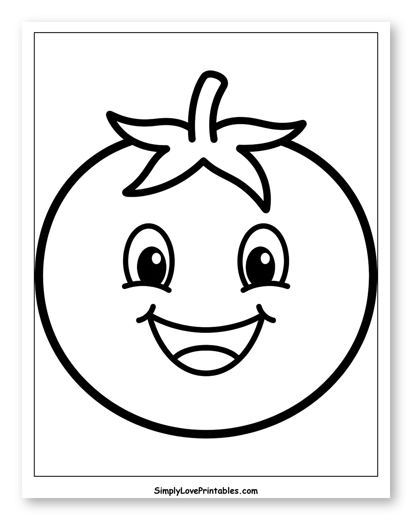 Happy Cartoon Tomato with Smiling Face Coloring Sheet for Toddlers