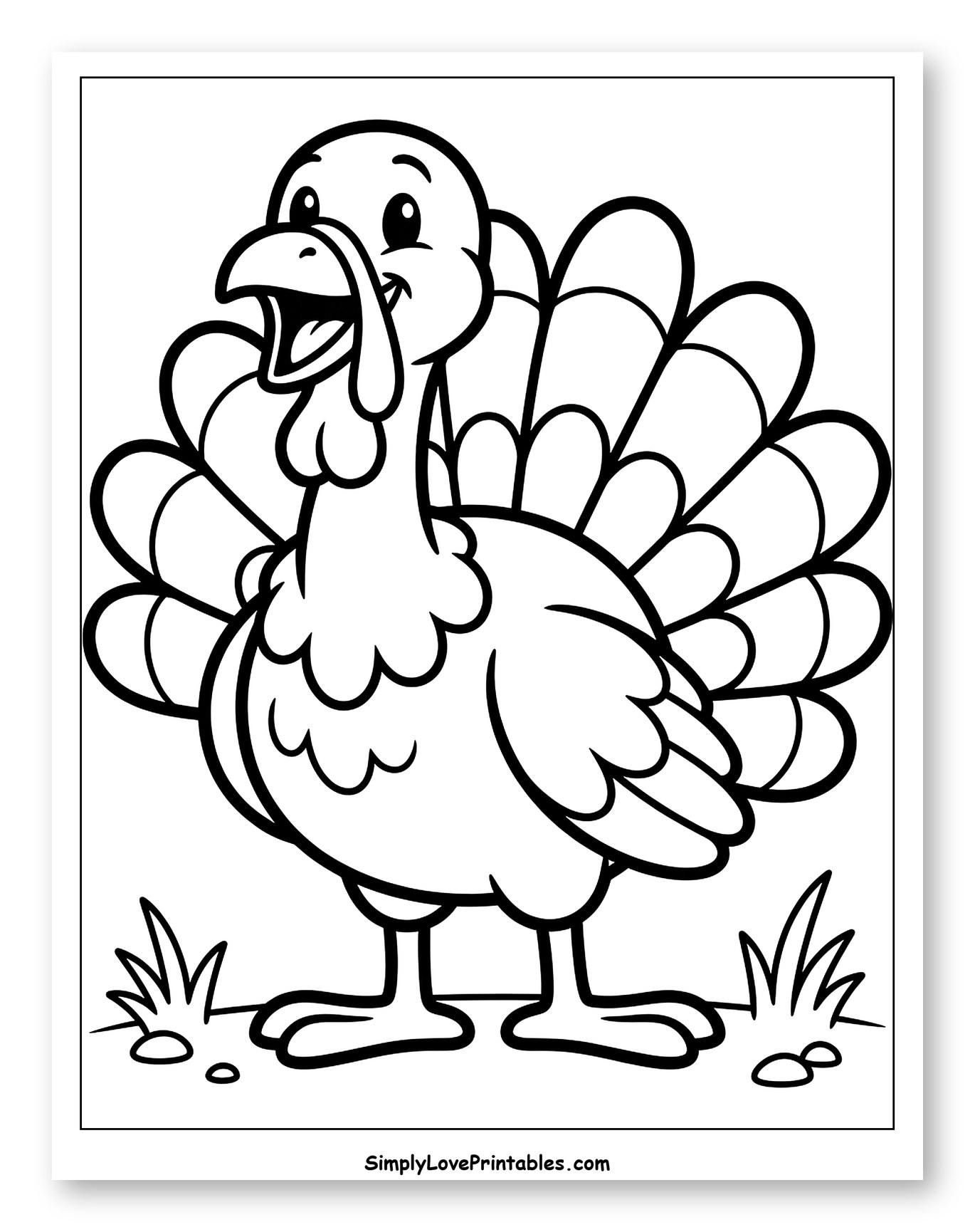 Happy Cartoon Turkey Standing in Grass