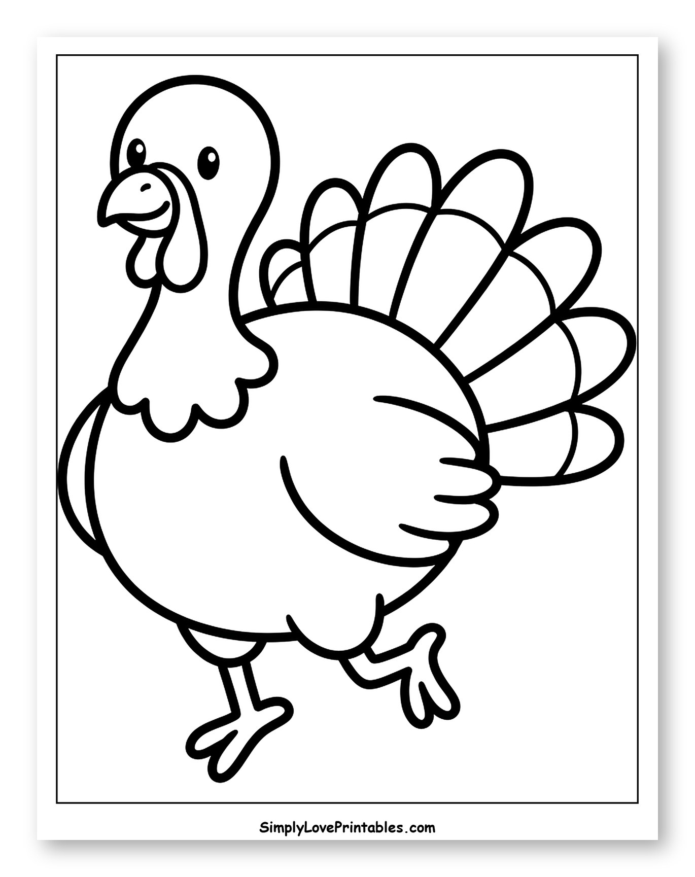 Happy Cartoon Turkey Walking to Color for Toddlers