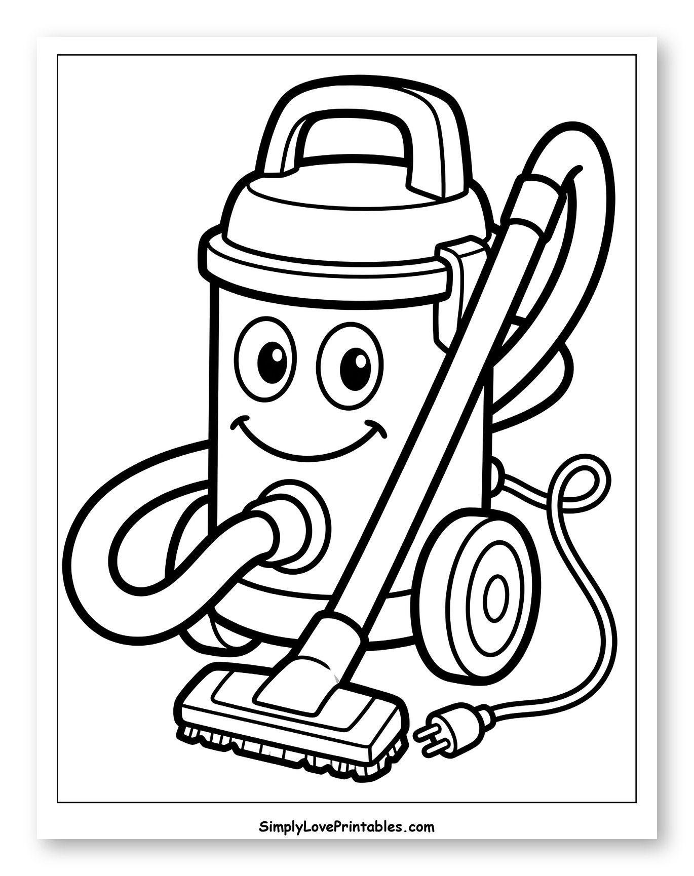 Happy Cartoon Vacuum Cleaner Coloring Sheet for Toddlers